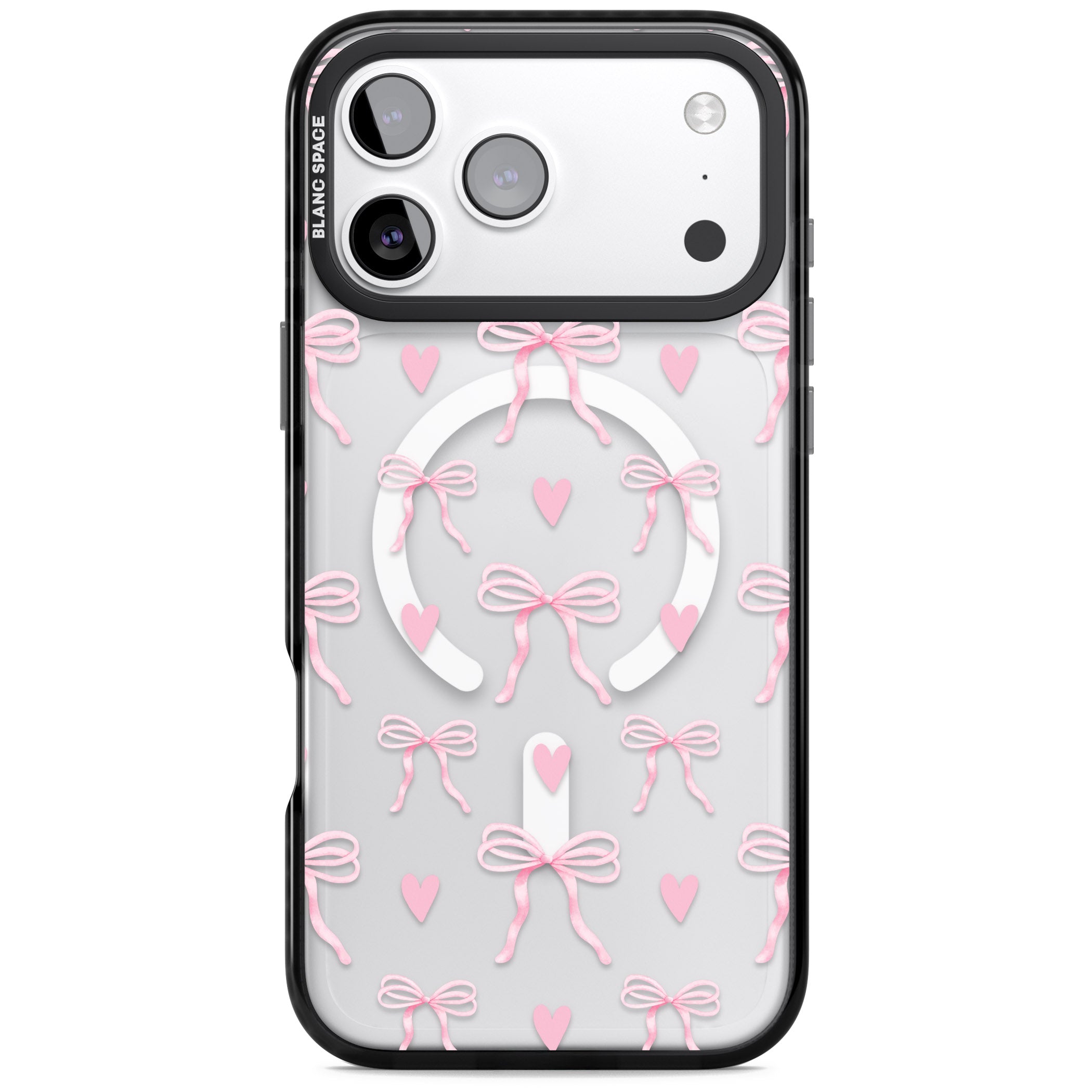 Pink Bows & Hearts iPhone 17 Pro Impact Pro Black Phone Case