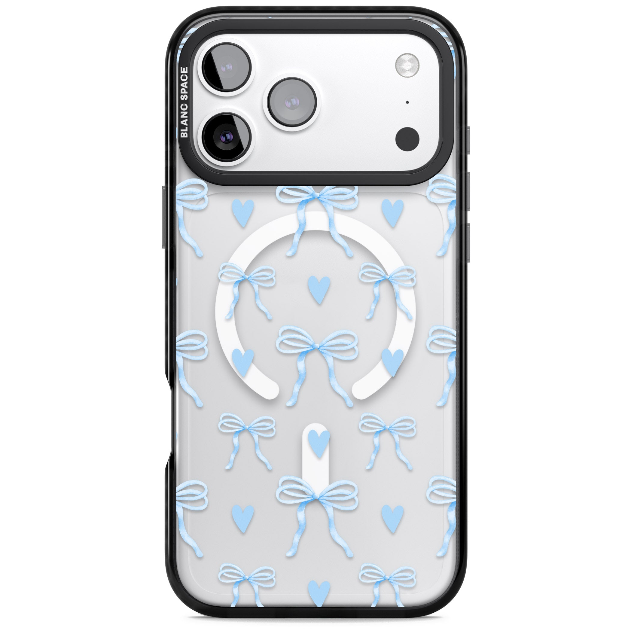 Blue Bows & Hearts iPhone 17 Pro Impact Pro Black Phone Case