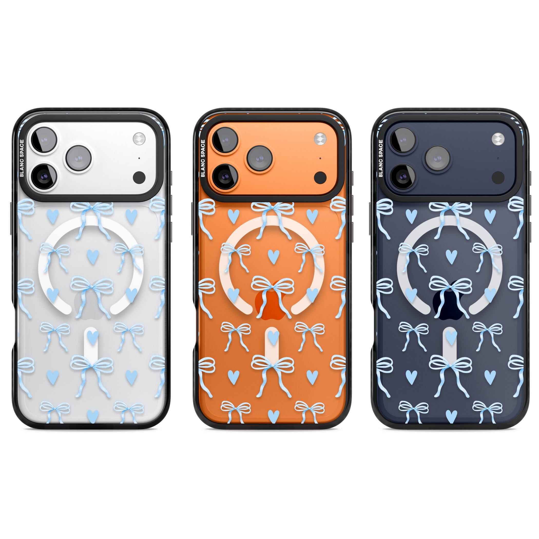 Blue Bows & Hearts iPhone 17 Pro Impact Pro Black Phone Case APT Impact Protection