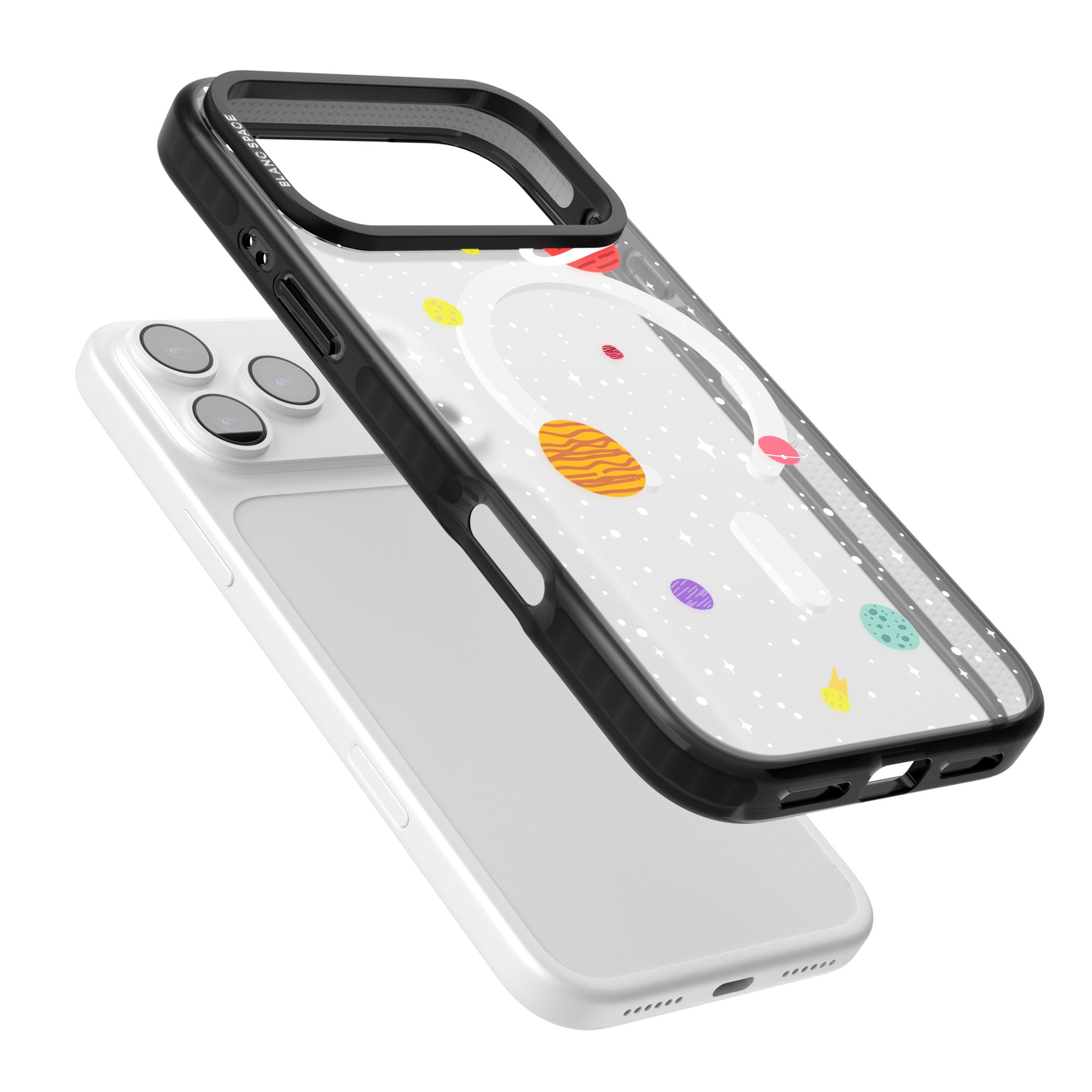 Cute Cartoon Planets (Clear) iPhone 17 Pro Impact Pro Black Phone Case Colours