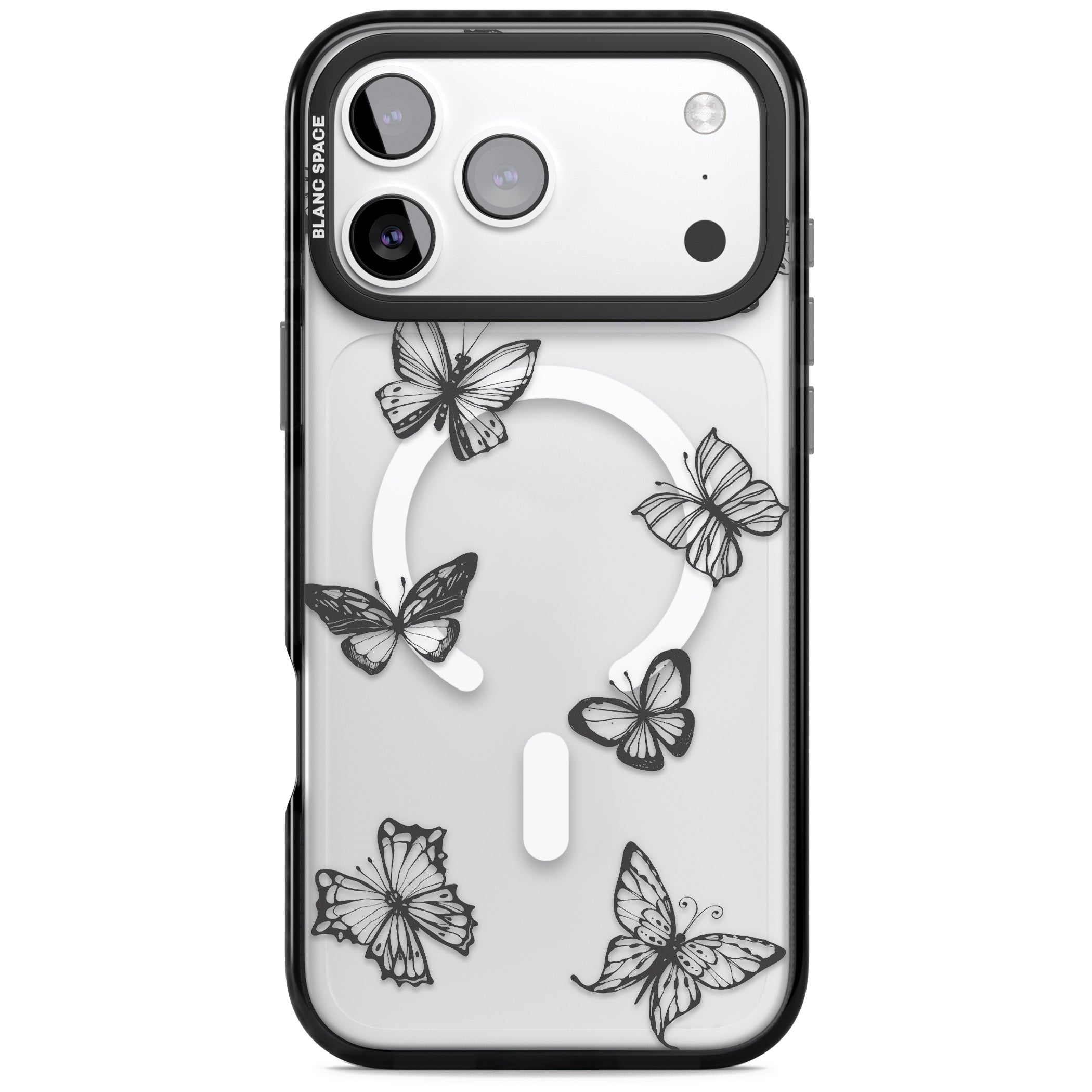 Grey Butterfly Line Pattern iPhone 17 Pro Impact Pro Black Phone Case