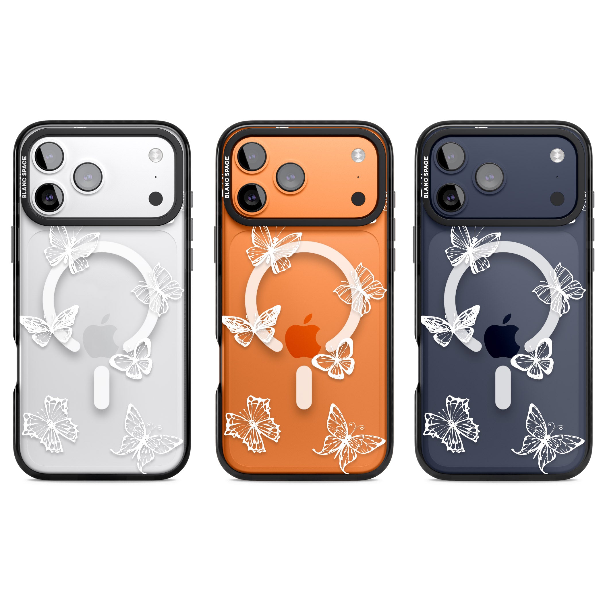 White Butterfly Line Pattern iPhone 17 Pro Impact Pro Black Phone Case APT Impact Protection