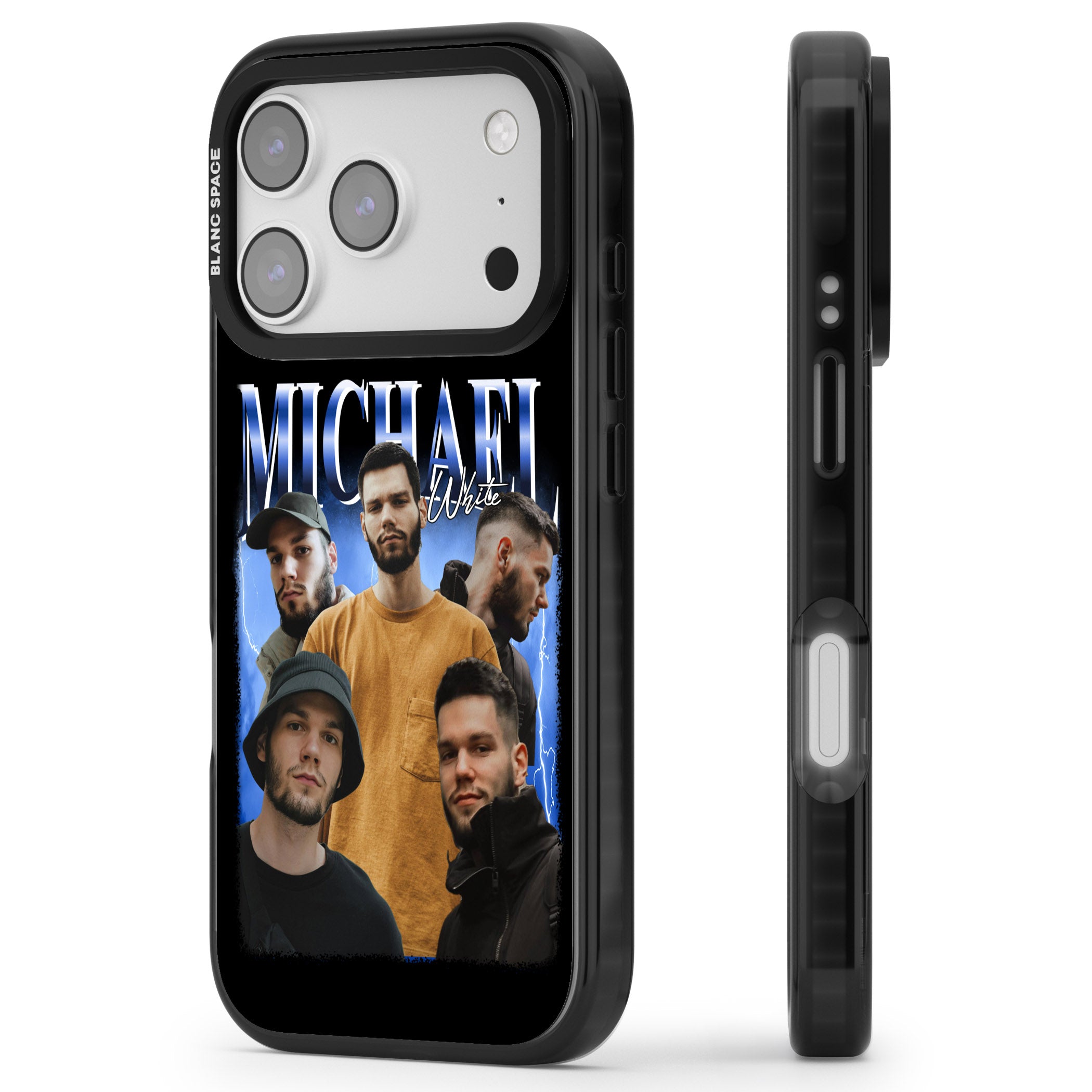 Personalised Airbrush Name & Photo Collage (Blue) iPhone 17 Pro Impact Pro Black Phone Case Side Profile