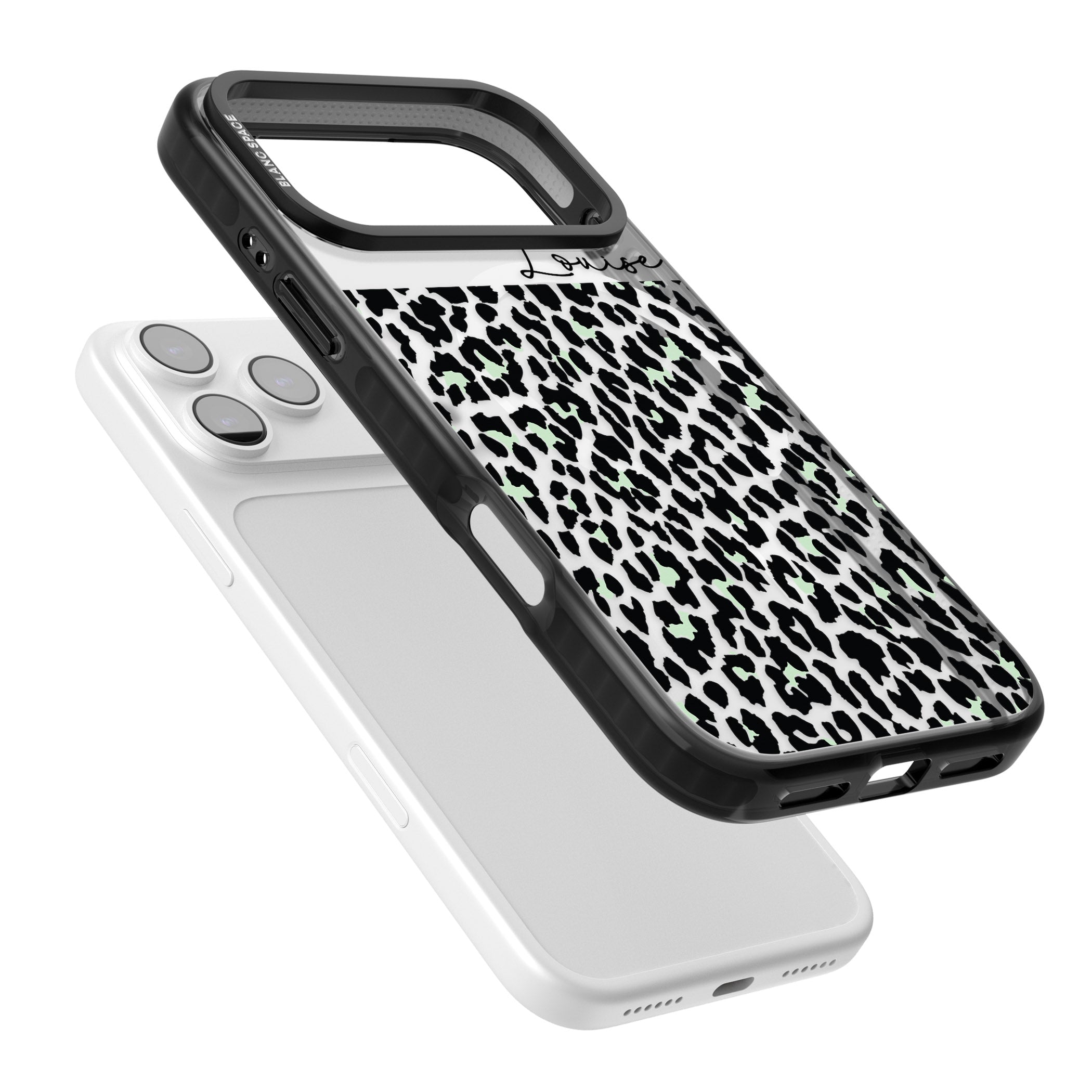 Personalised Seafoam Leopard iPhone 17 Pro Impact Pro Black Phone Case Colours