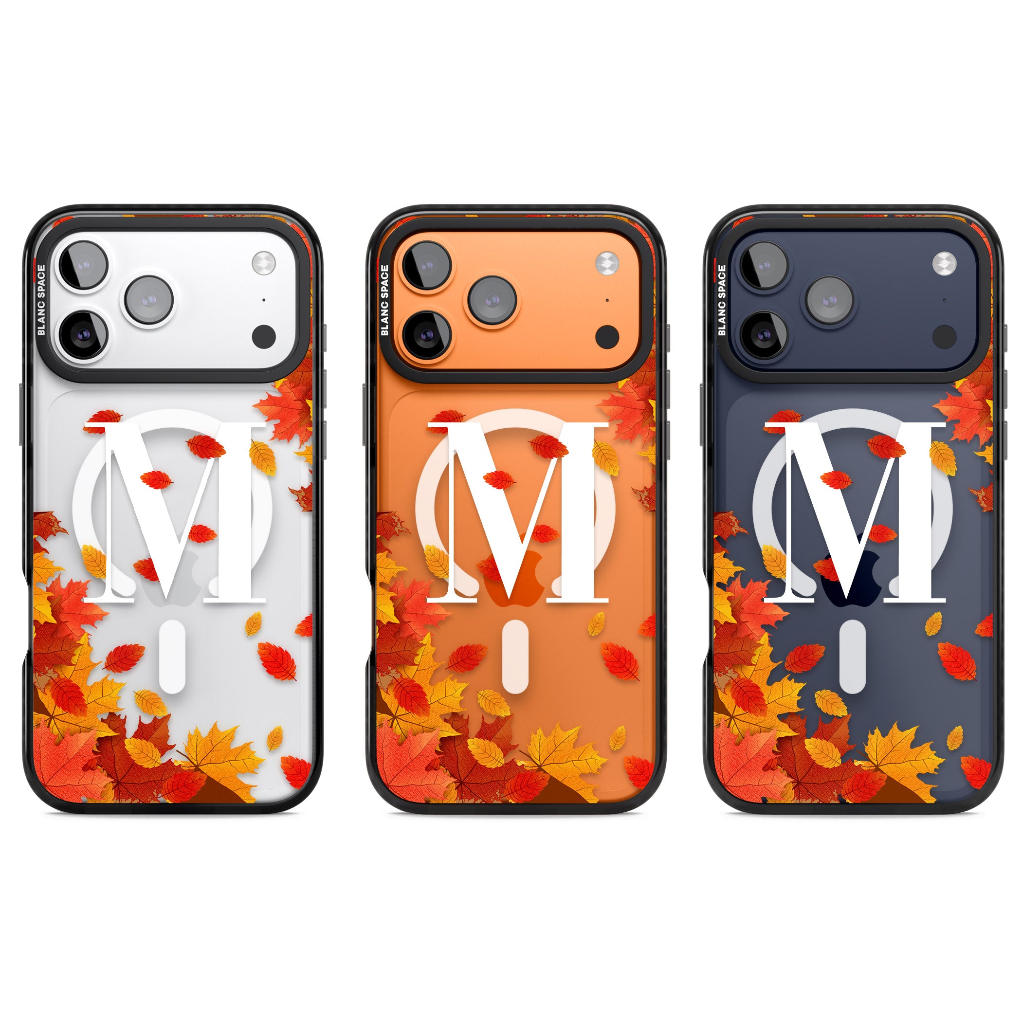 Personalised Autumn Leaves Monogram iPhone 17 Pro Impact Pro Black Phone Case APT Impact Protection