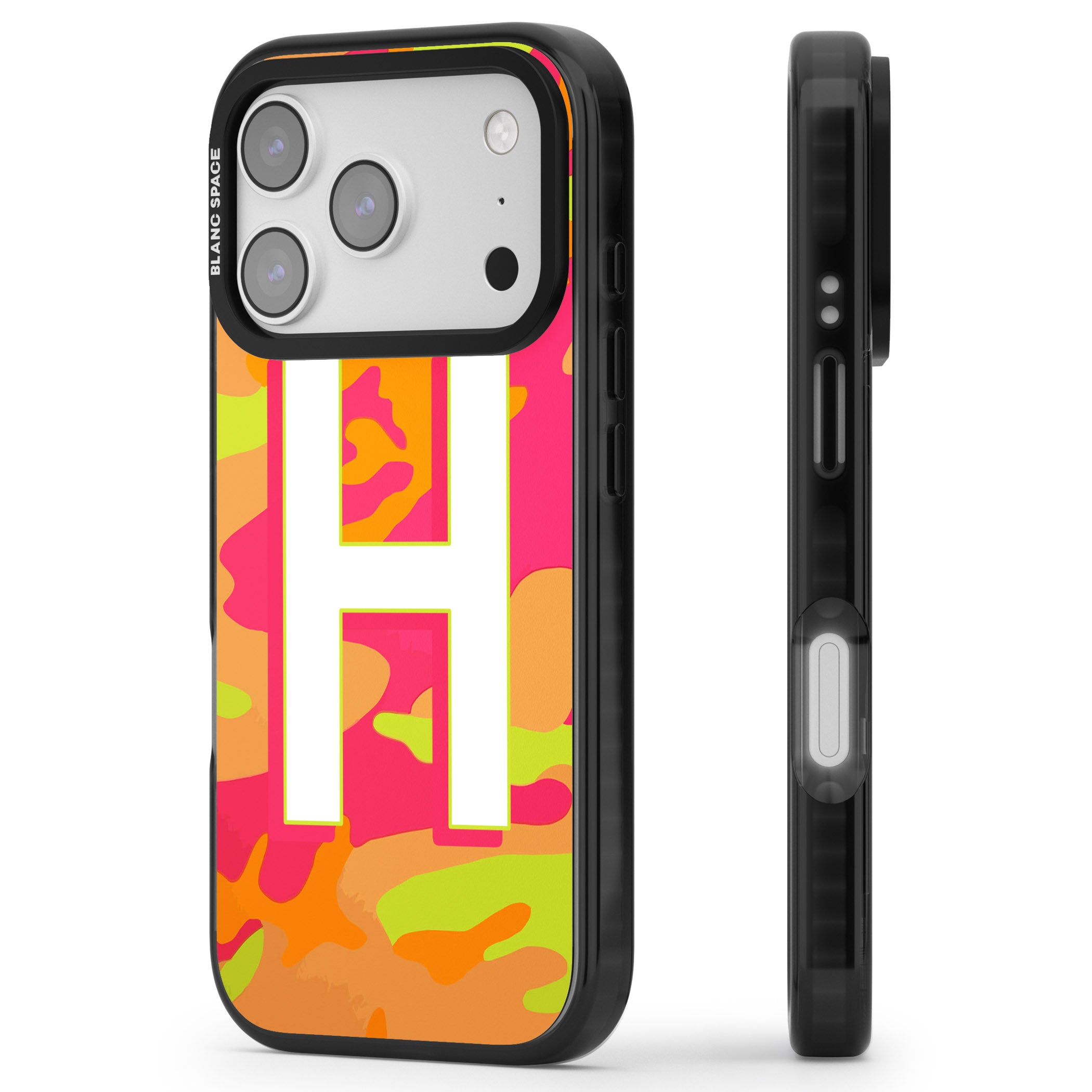 Personalised Neon Camo iPhone 17 Pro Impact Pro Black Phone Case Side Profile