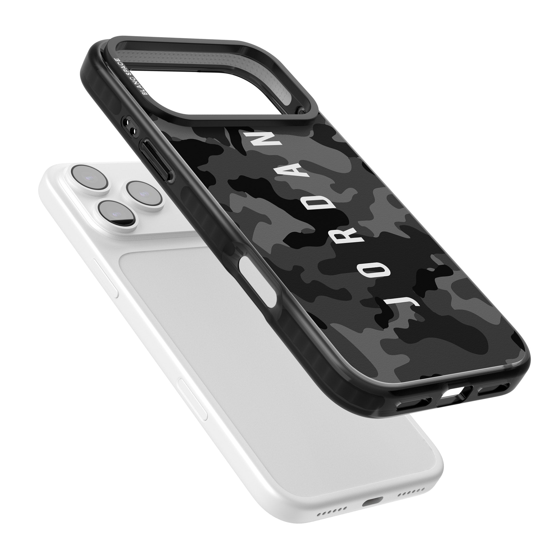 Personalised Black Camouflage Name iPhone 17 Pro Impact Pro Black Phone Case Colours
