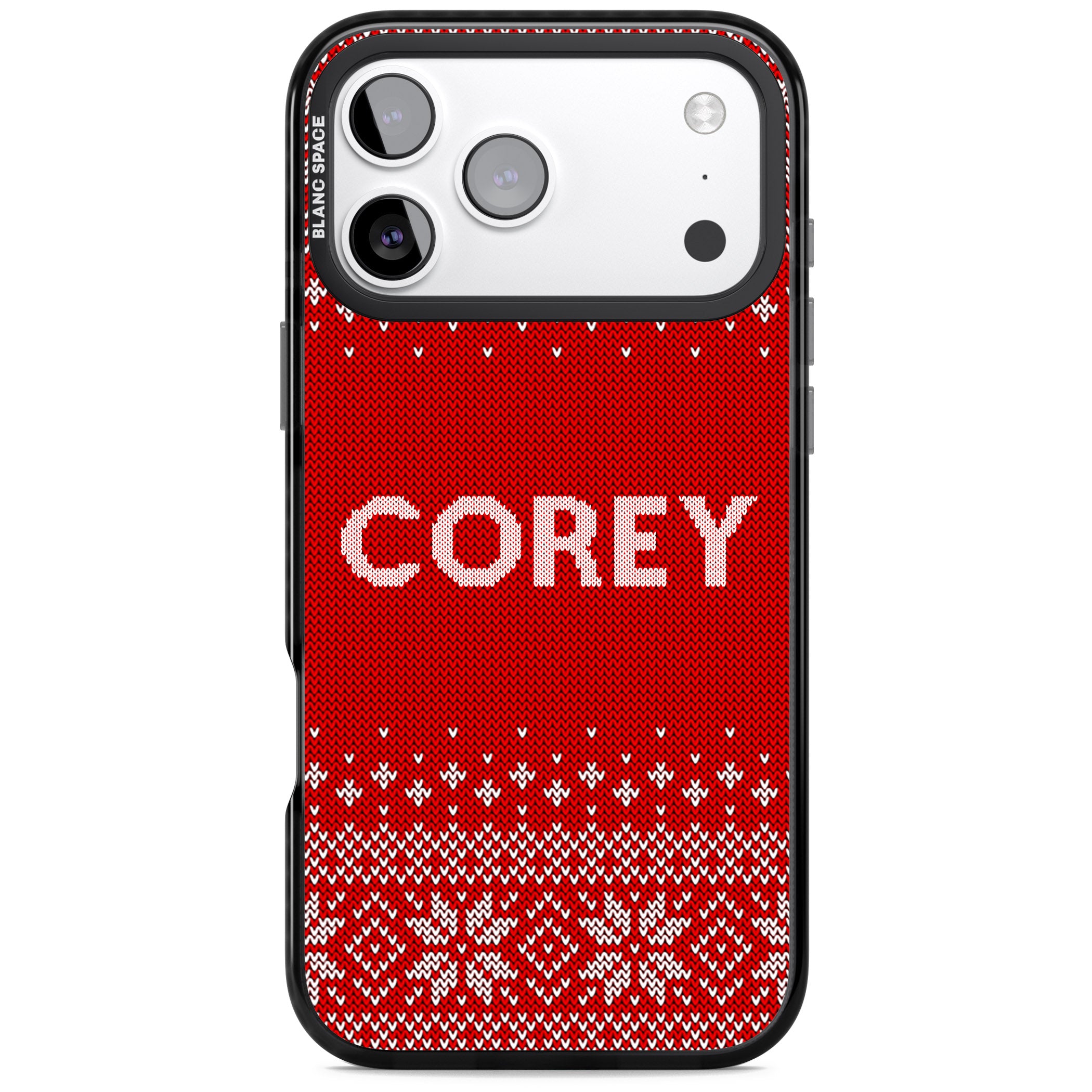 Personalised Red Christmas Knit iPhone 17 Pro Impact Pro Black Phone Case