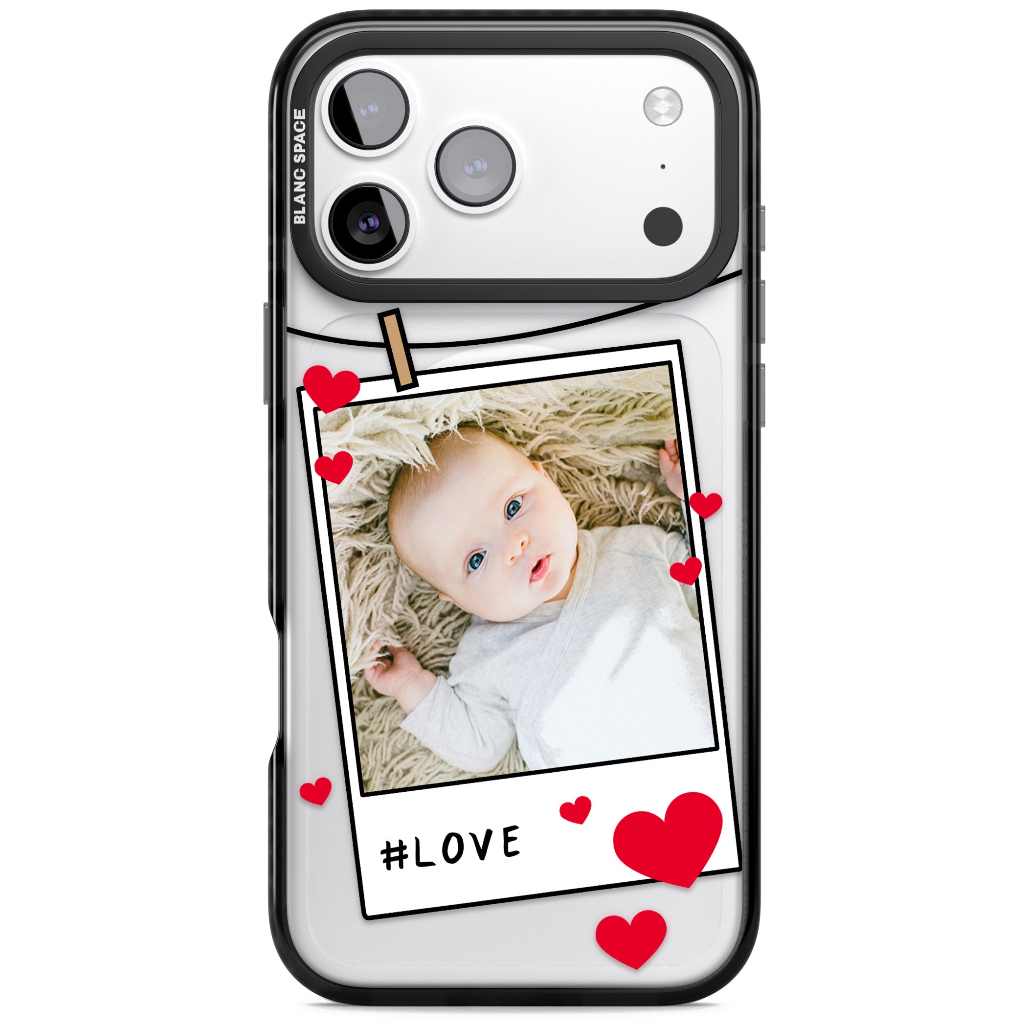Personalised Paperclip & Hearts Instant Camera Photo iPhone 17 Pro Impact Pro Black Phone Case