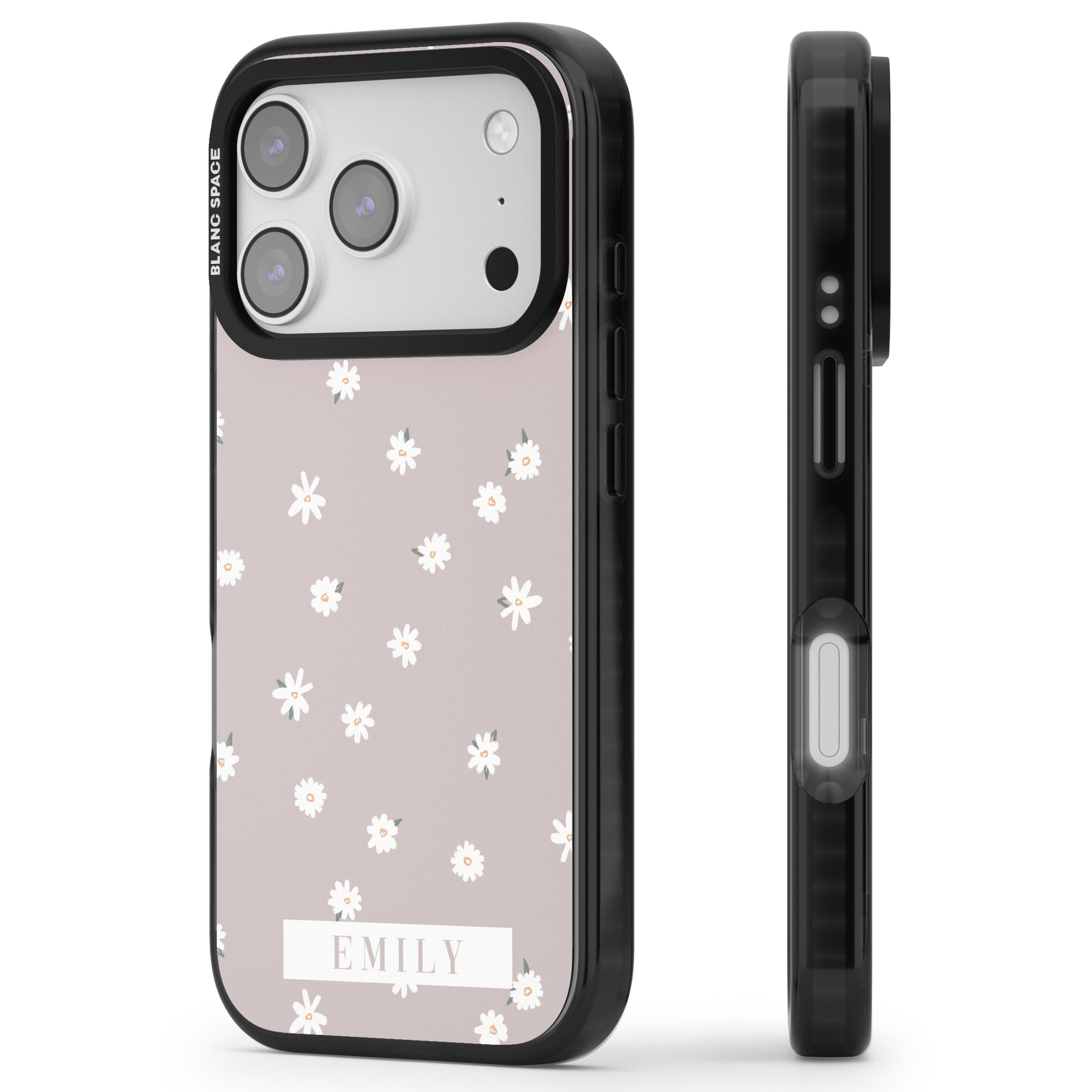 Personalised Dusty Daisy iPhone 17 Pro Impact Pro Black Phone Case Side Profile