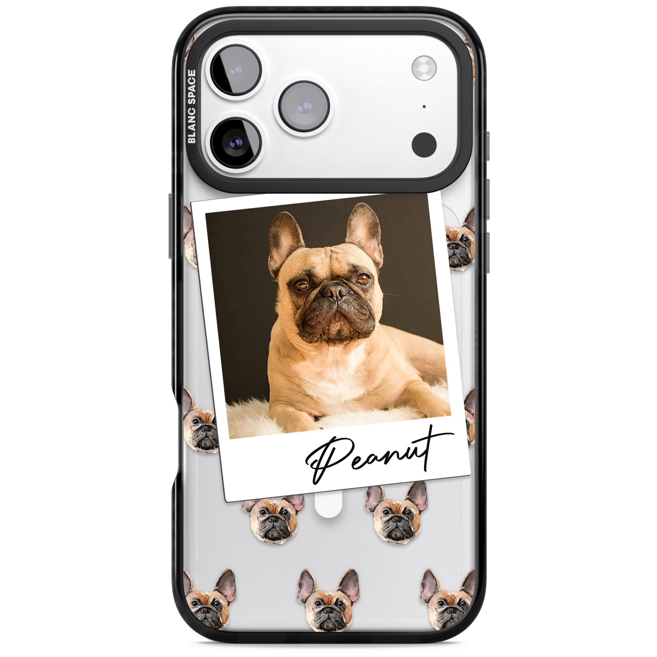 Personalised Tan French Bulldog Instant Camera Photo iPhone 17 Pro Impact Pro Black Phone Case