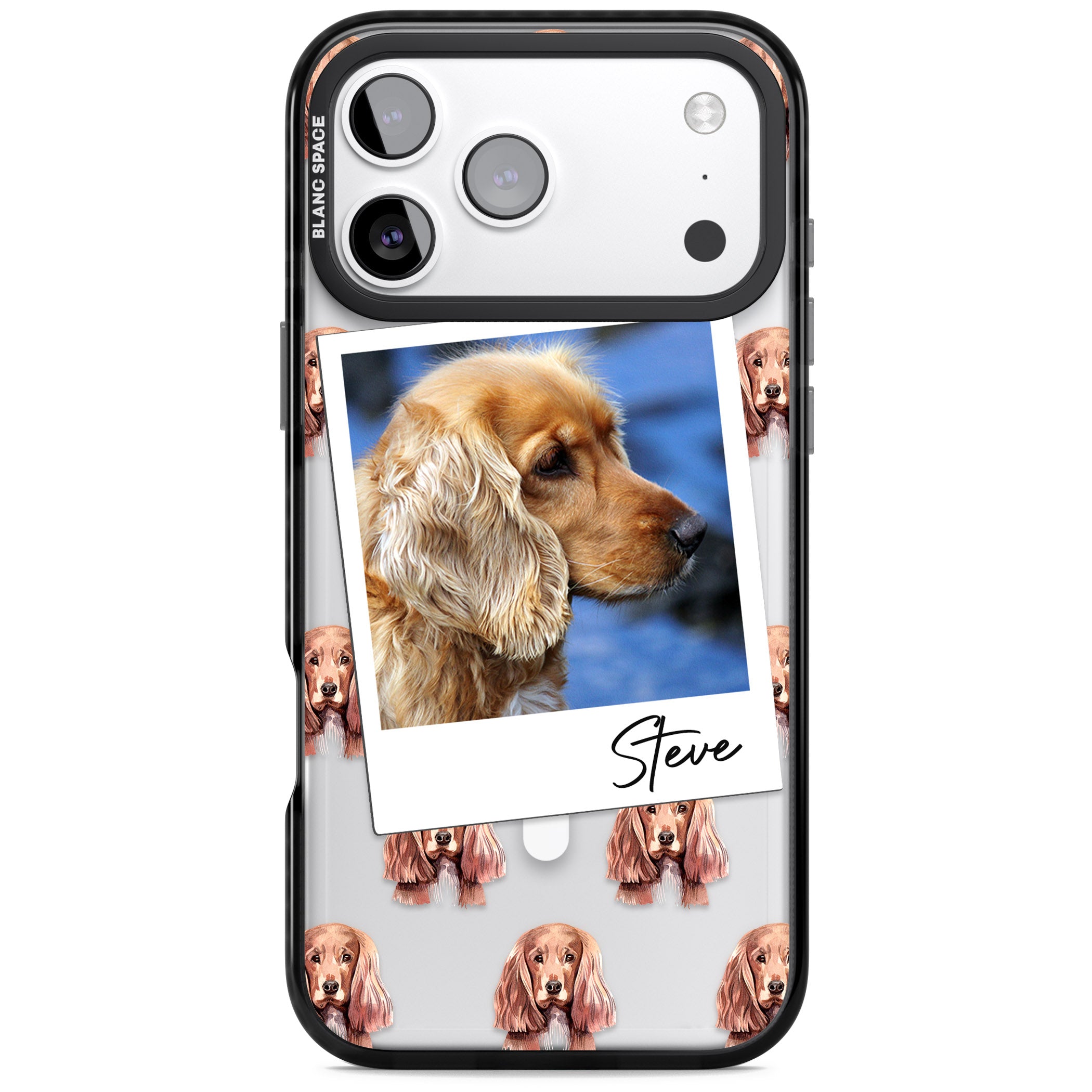 Personalised Cocker Spaniel Instant Camera Photo iPhone 17 Pro Impact Pro Black Phone Case