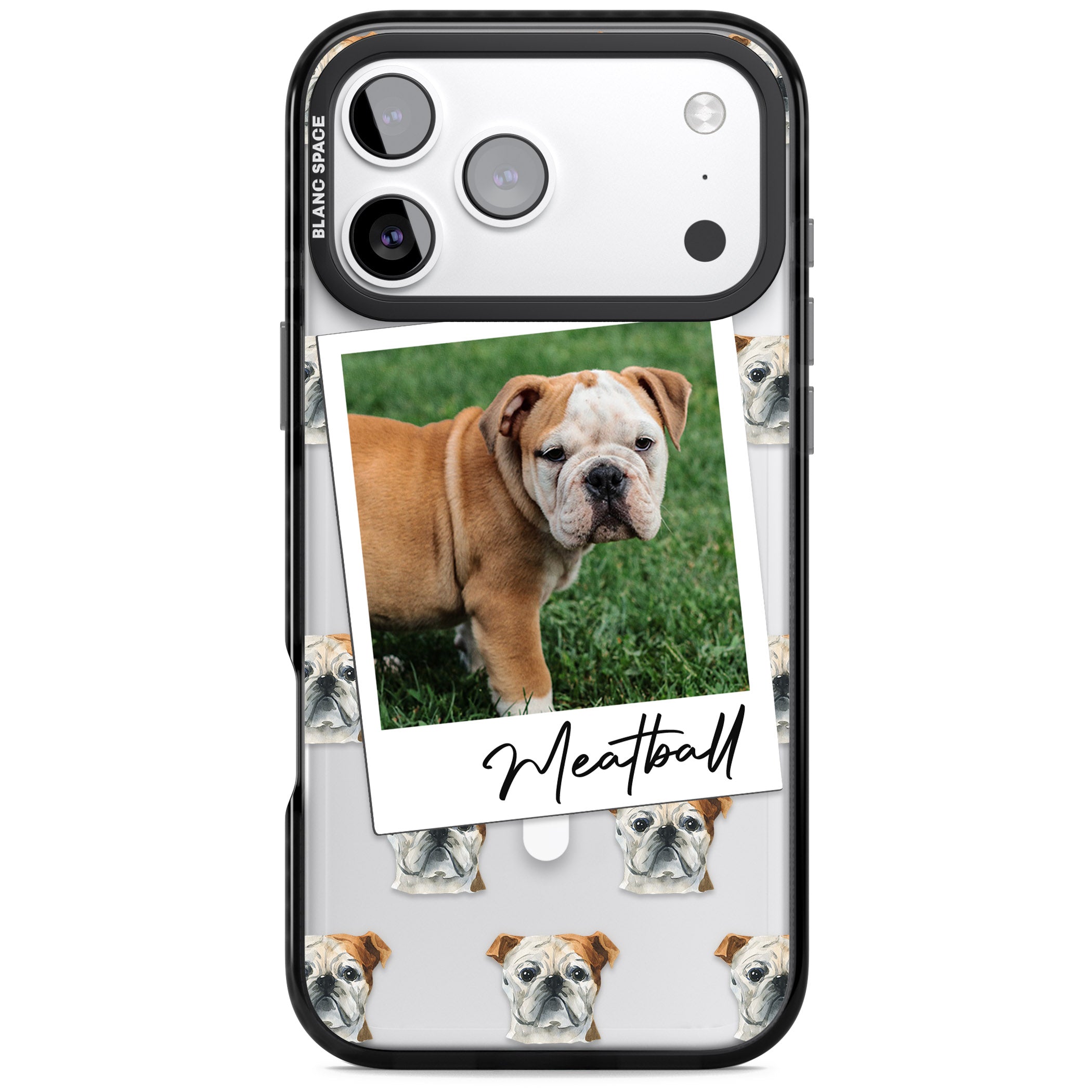 Personalised English Bulldog Instant Camera Photo iPhone 17 Pro Impact Pro Black Phone Case