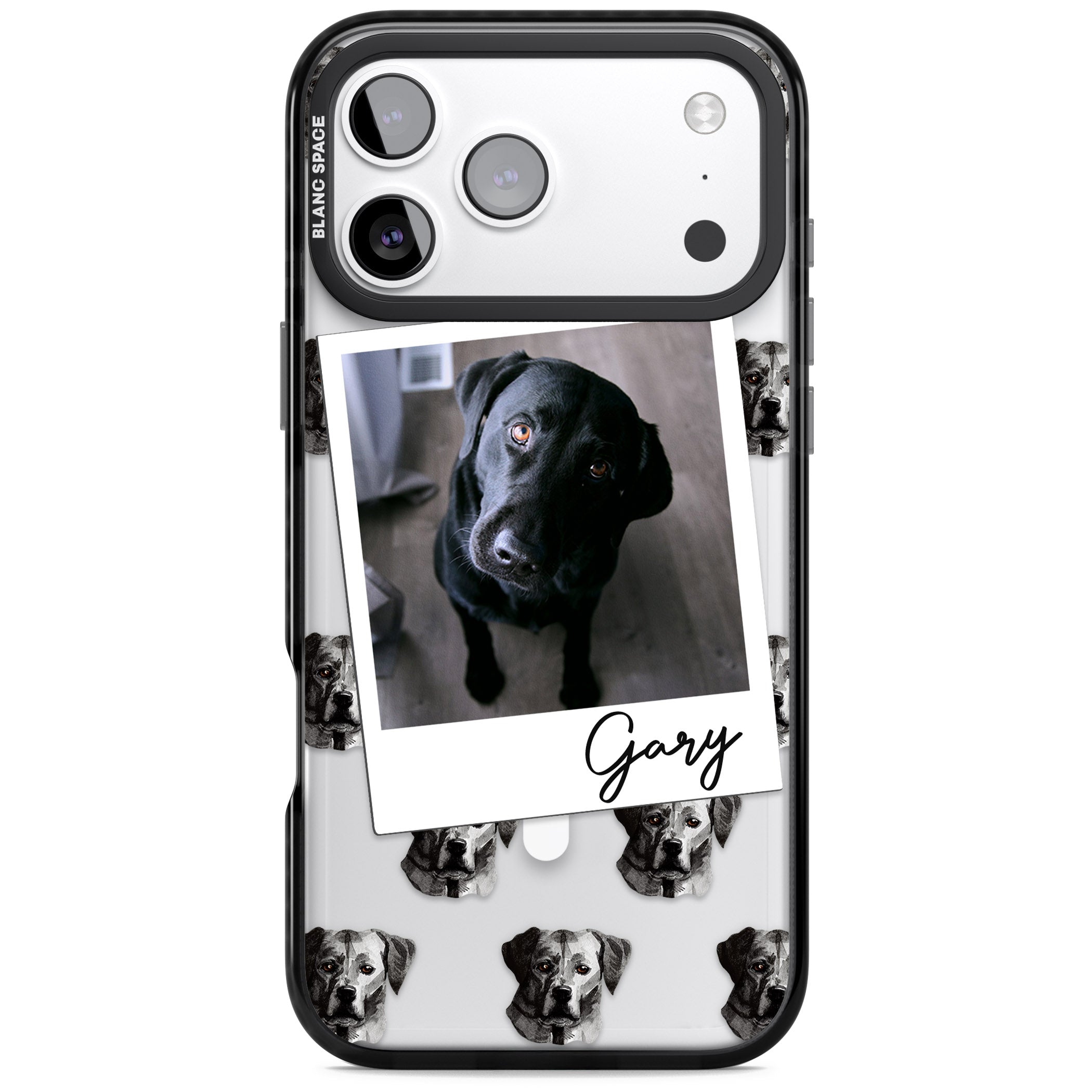 Personalised Black Labrador Instant Camera Photo iPhone 17 Pro Impact Pro Black Phone Case
