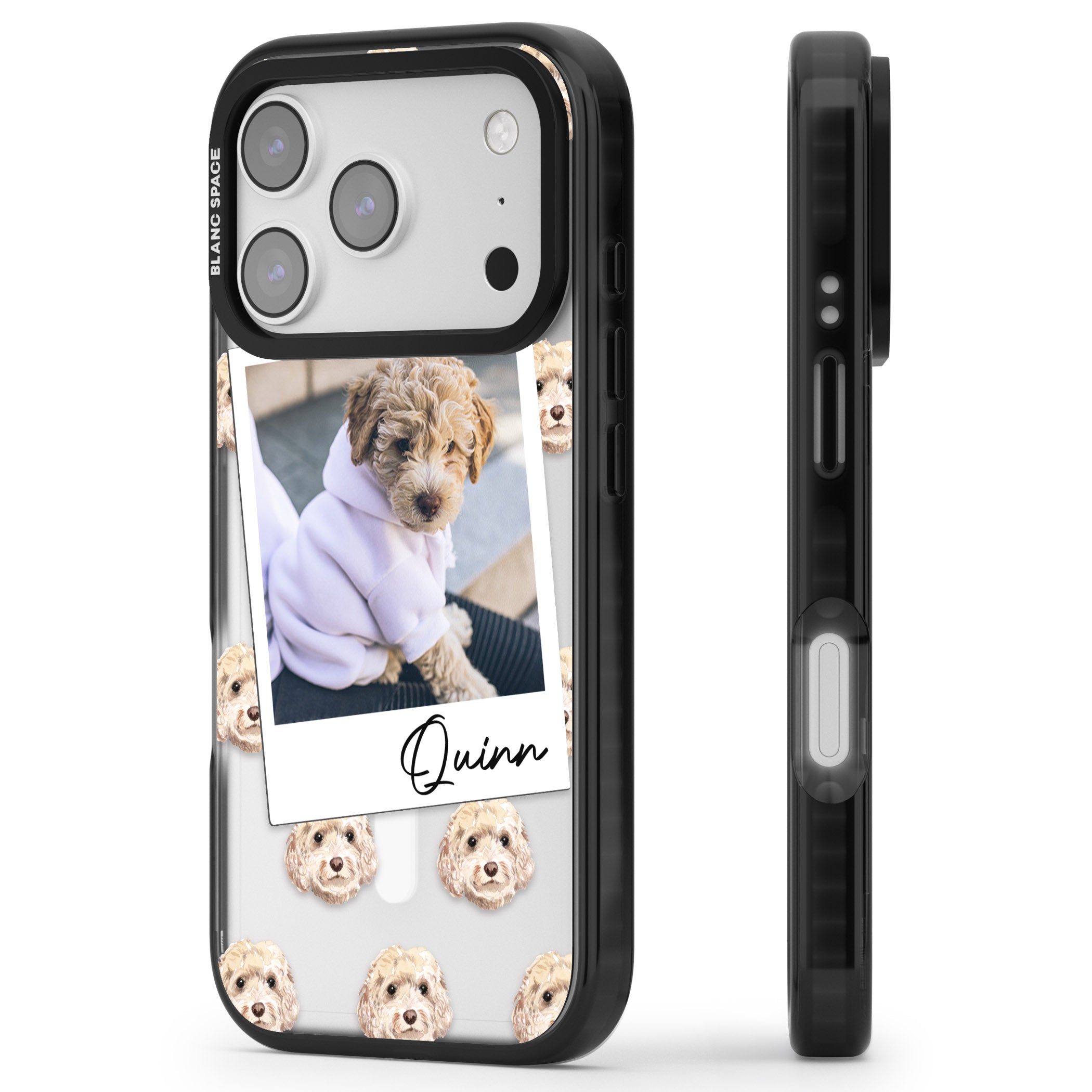 Personalised Cream Cockapoo Instant Camera Photo iPhone 17 Pro Impact Pro Black Phone Case Side Profile