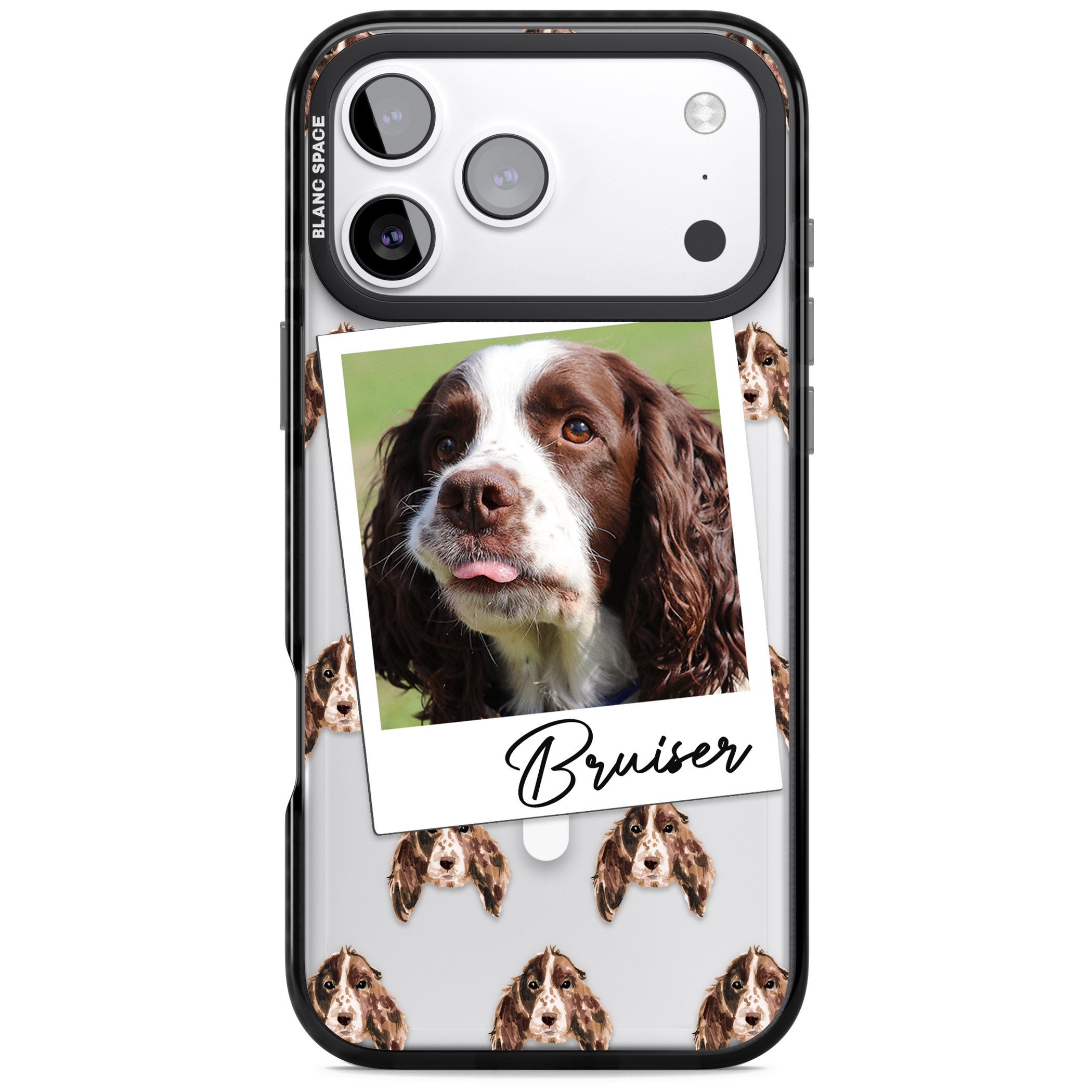 Personalised Springer Spaniel Instant Camera Photo iPhone 17 Pro Impact Pro Black Phone Case