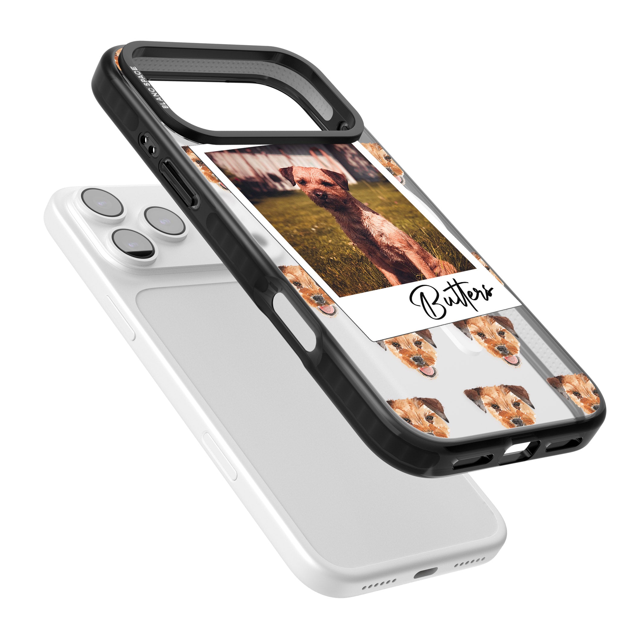 Personalised Border Terrier Instant Camera Photo iPhone 17 Pro Impact Pro Black Phone Case Colours