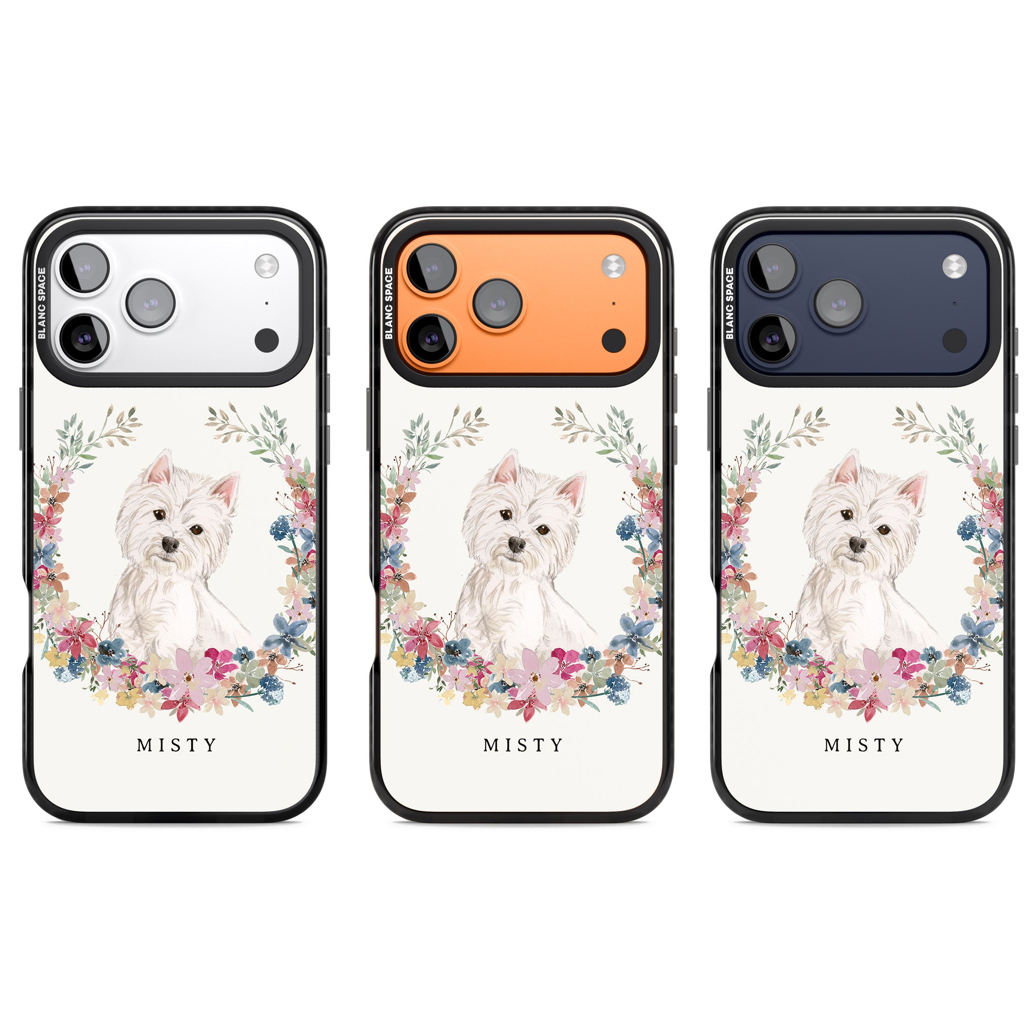 Personalised Westie Floral Portrait iPhone 17 Pro Impact Pro Black Phone Case APT Impact Protection