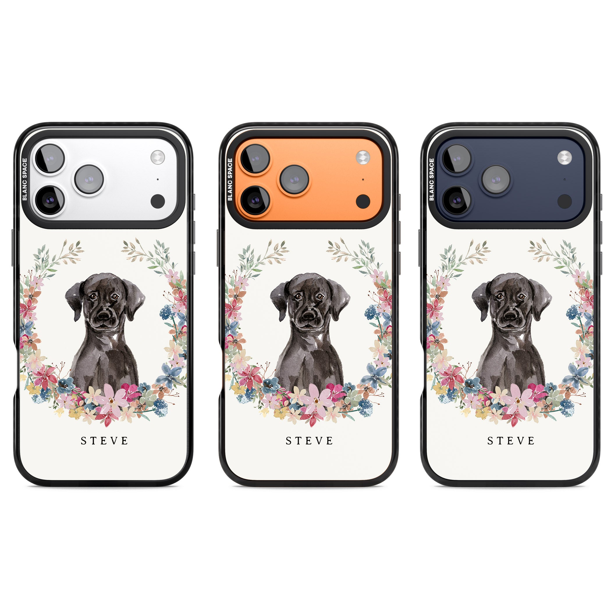 Personalised Black Labrador Floral Portrait iPhone 17 Pro Impact Pro Black Phone Case APT Impact Protection