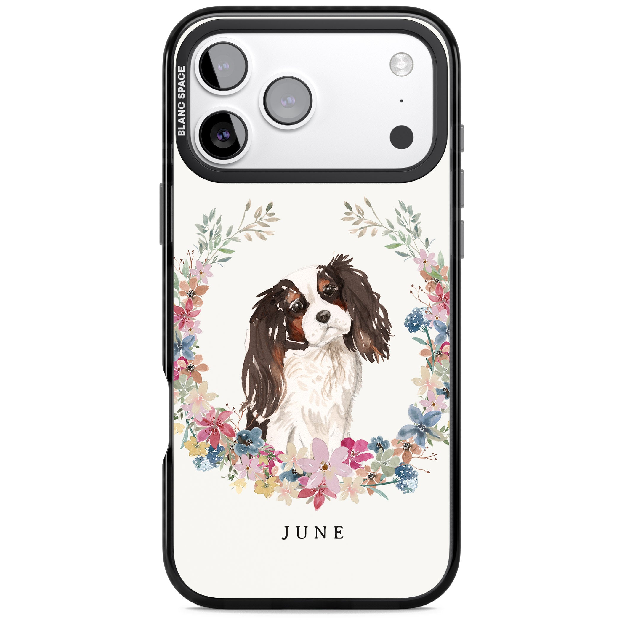 Personalised King Charles Floral Portrait iPhone 17 Pro Impact Pro Black Phone Case