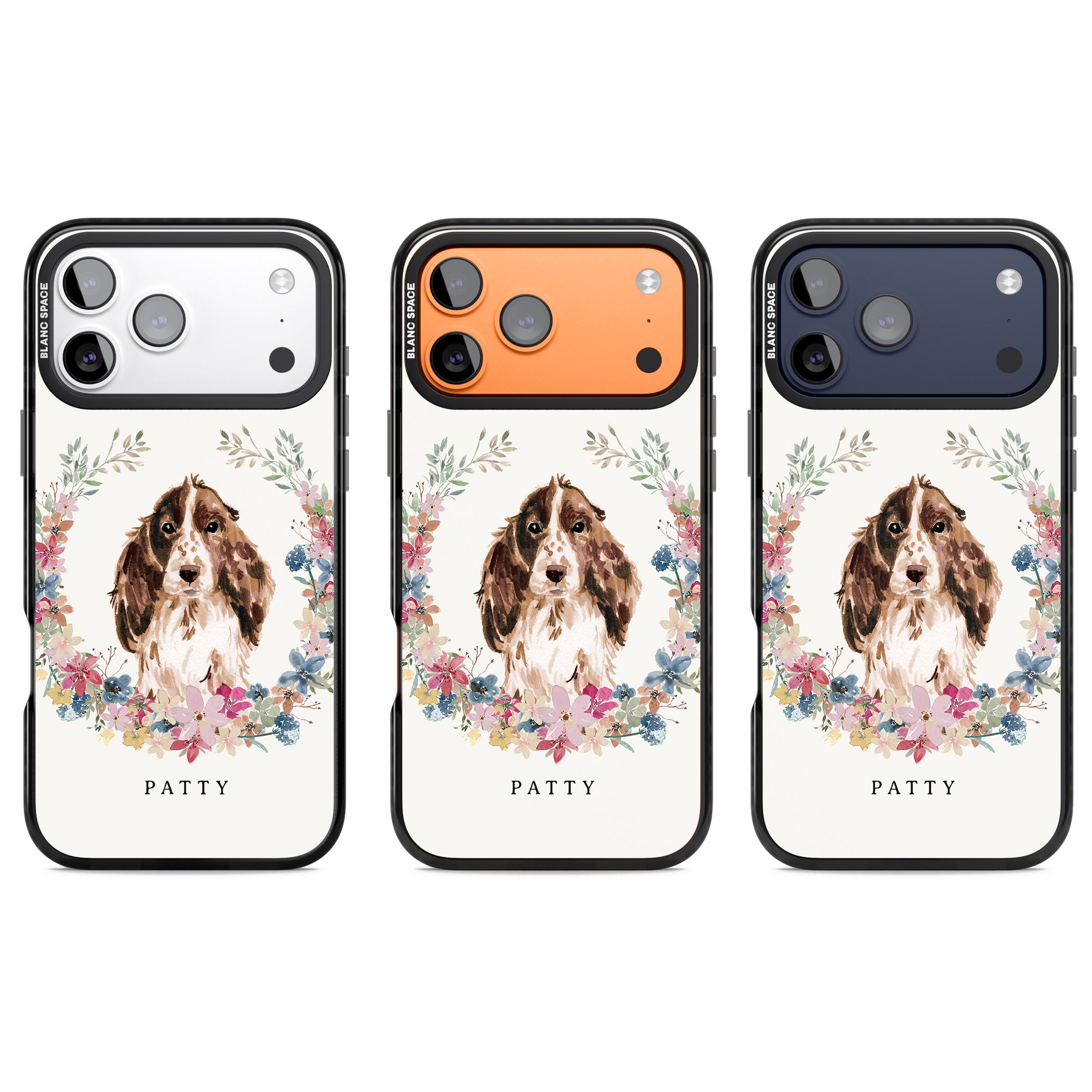 Personalised Cocker Spaniel Floral Portrait iPhone 17 Pro Impact Pro Black Phone Case APT Impact Protection