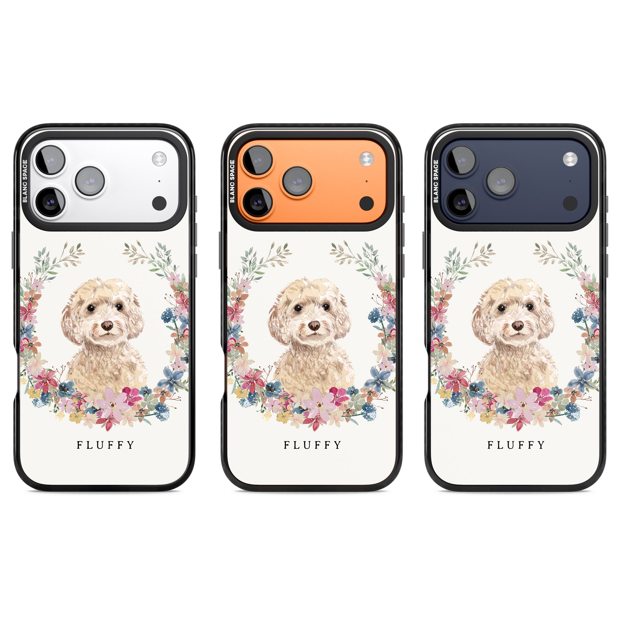 Personalised Champagne Cockapoo Floral Portrait iPhone 17 Pro Impact Pro Black Phone Case APT Impact Protection