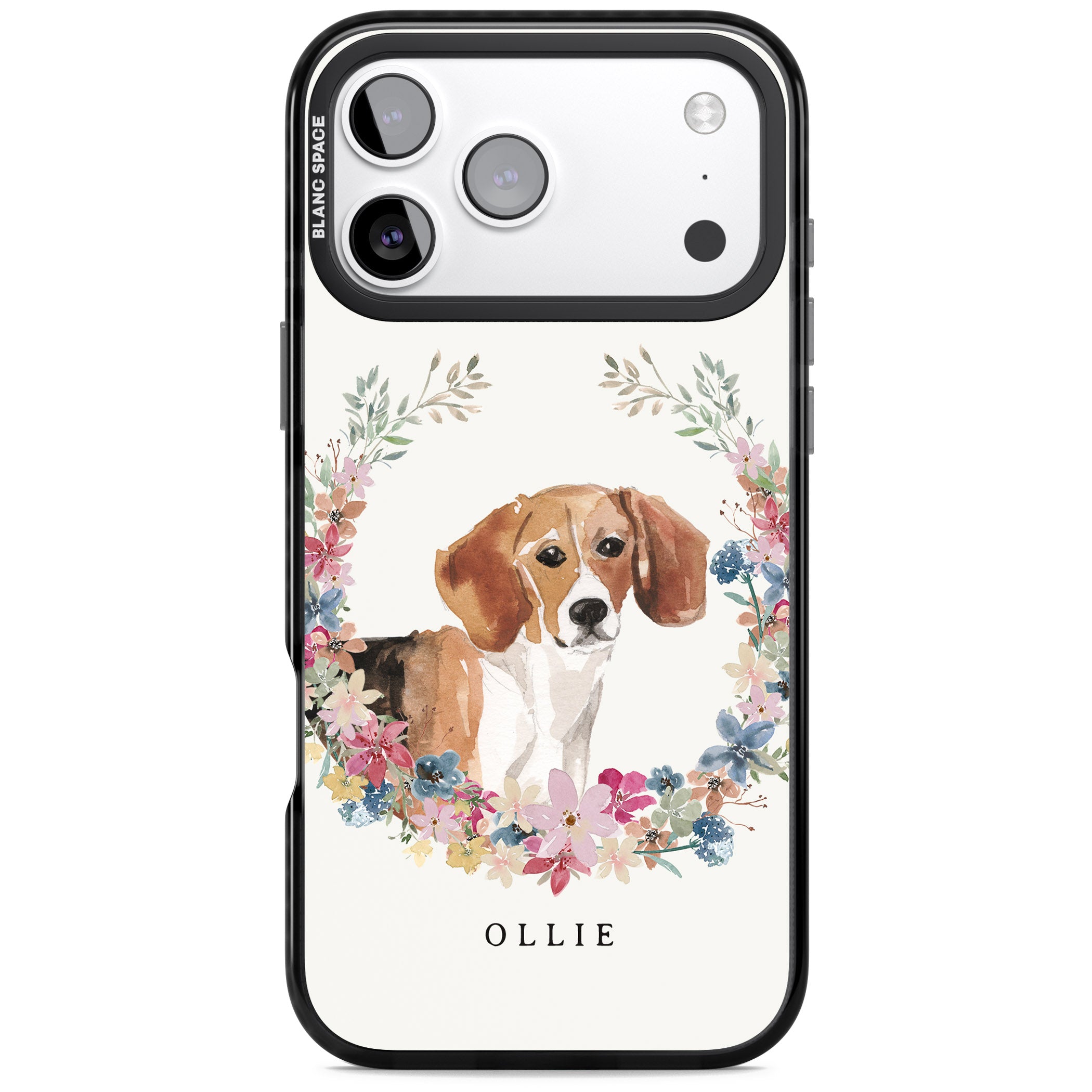 Personalised Beagle Floral Portrait iPhone 17 Pro Impact Pro Black Phone Case