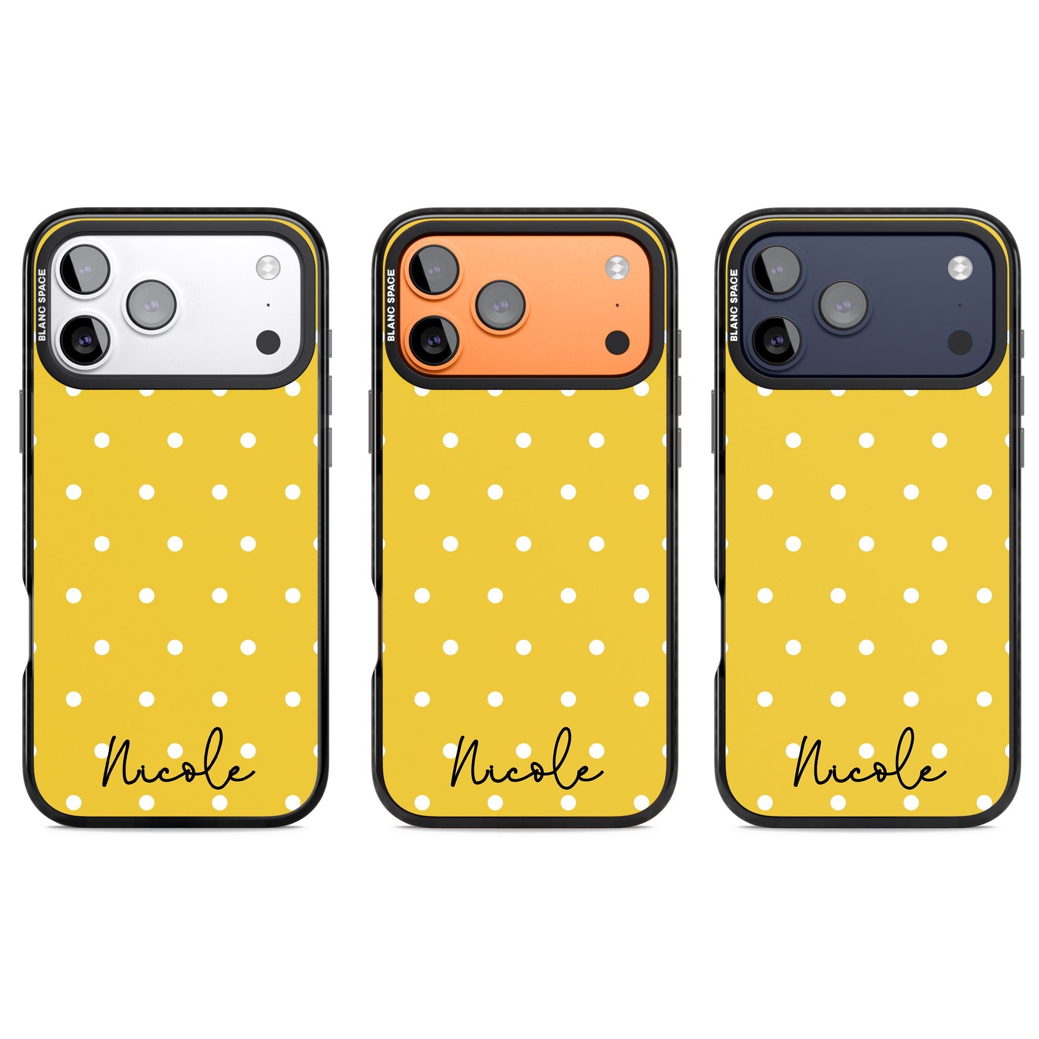 Personalised Yellow Polka Dot iPhone 17 Pro Impact Pro Black Phone Case APT Impact Protection