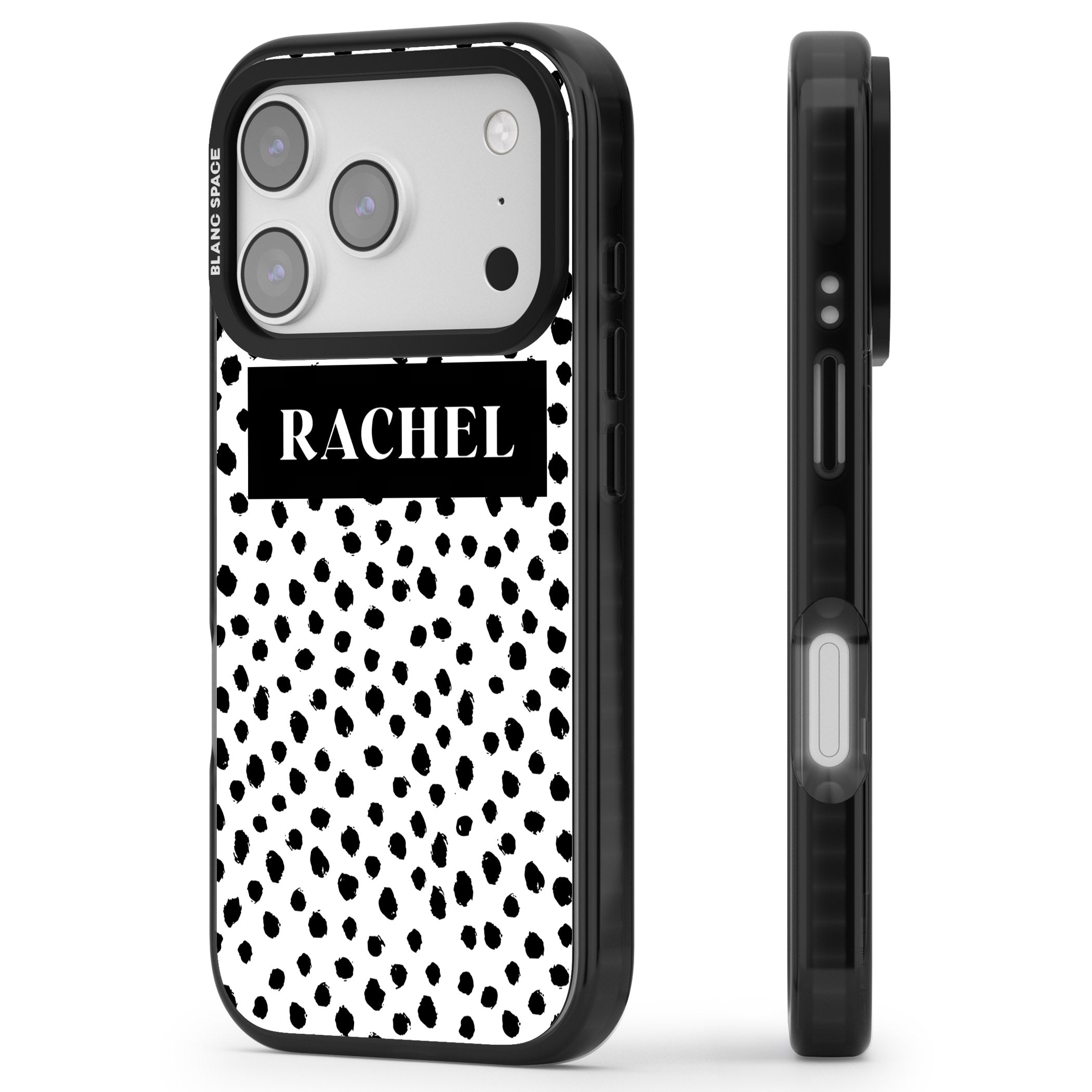 Personalised Black Dots iPhone 17 Pro Impact Pro Black Phone Case Side Profile