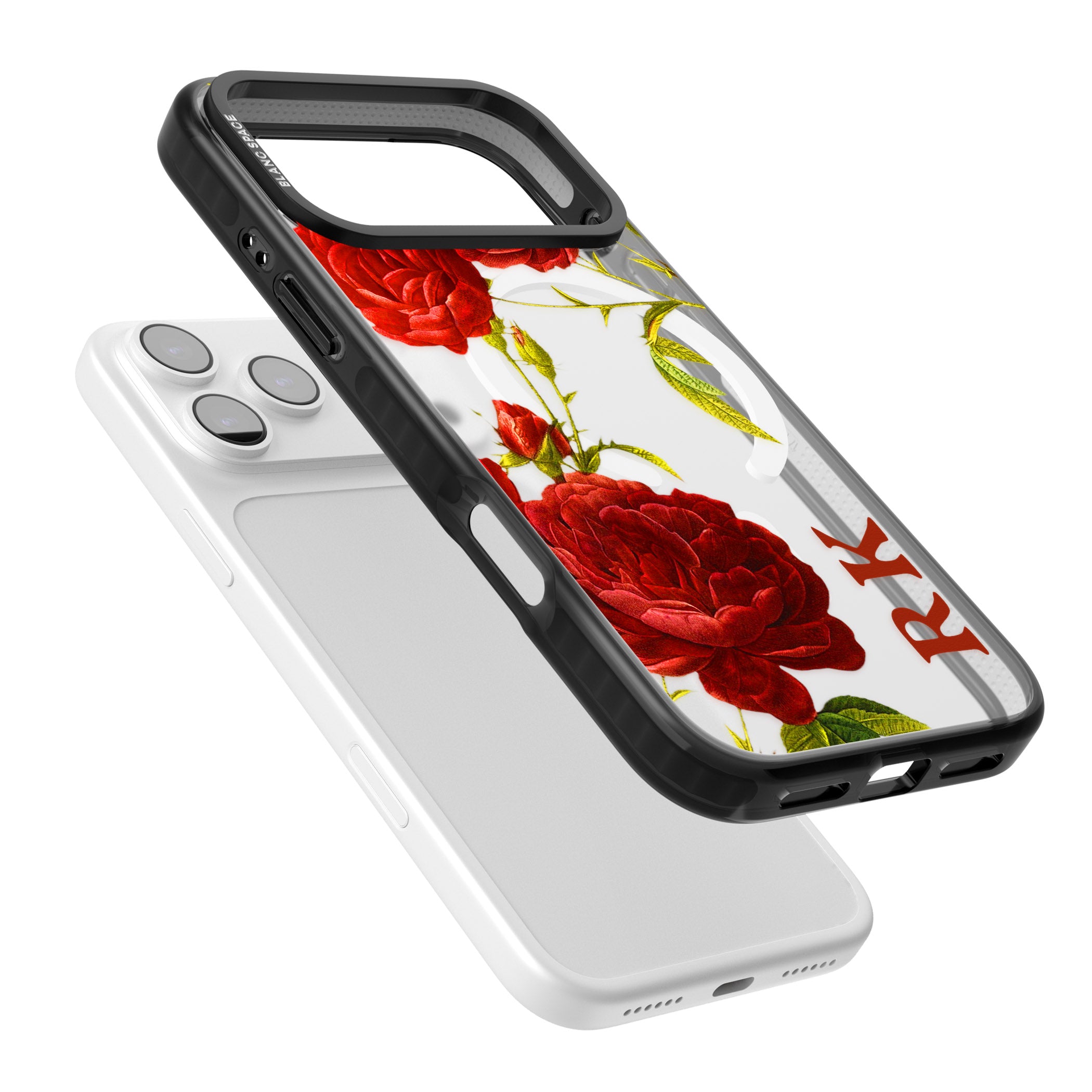 Personalised Vintage Floral Red Roses iPhone 17 Pro Impact Pro Black Phone Case Colours