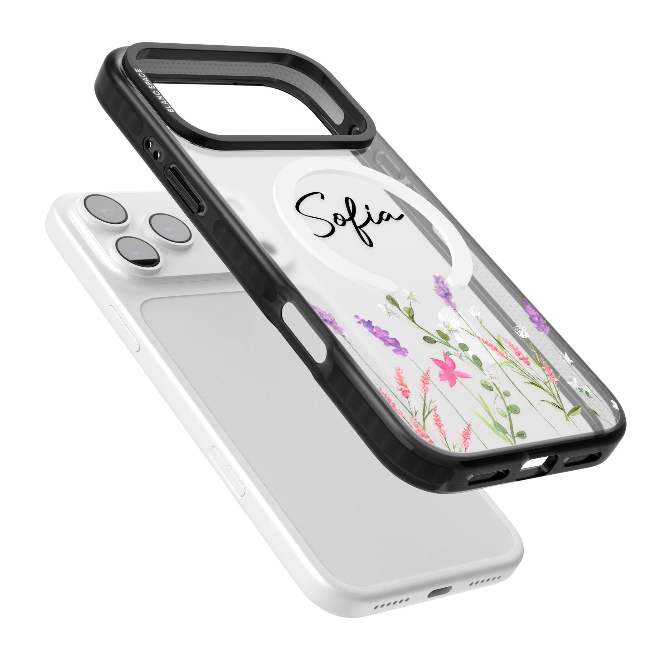 Personalised Lavender Wildflowers iPhone 17 Pro Impact Pro Black Phone Case Colours