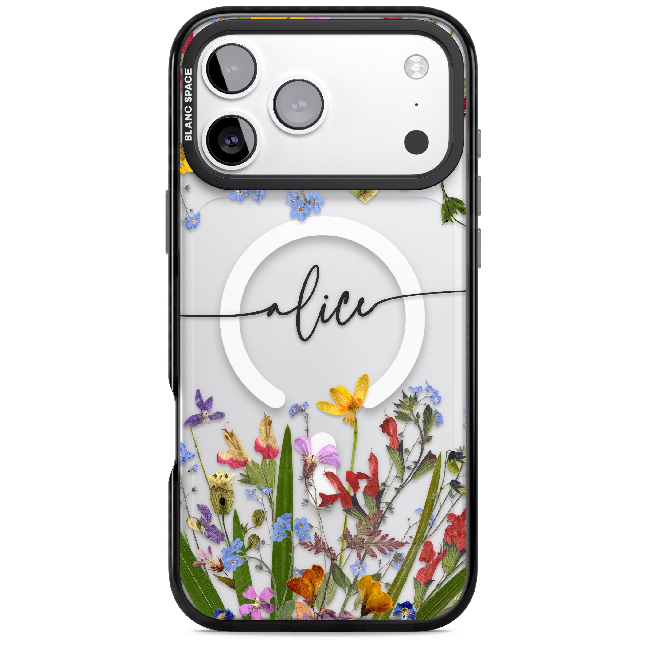 Personalised Wildflower Floral iPhone 17 Pro Impact Pro Black Phone Case