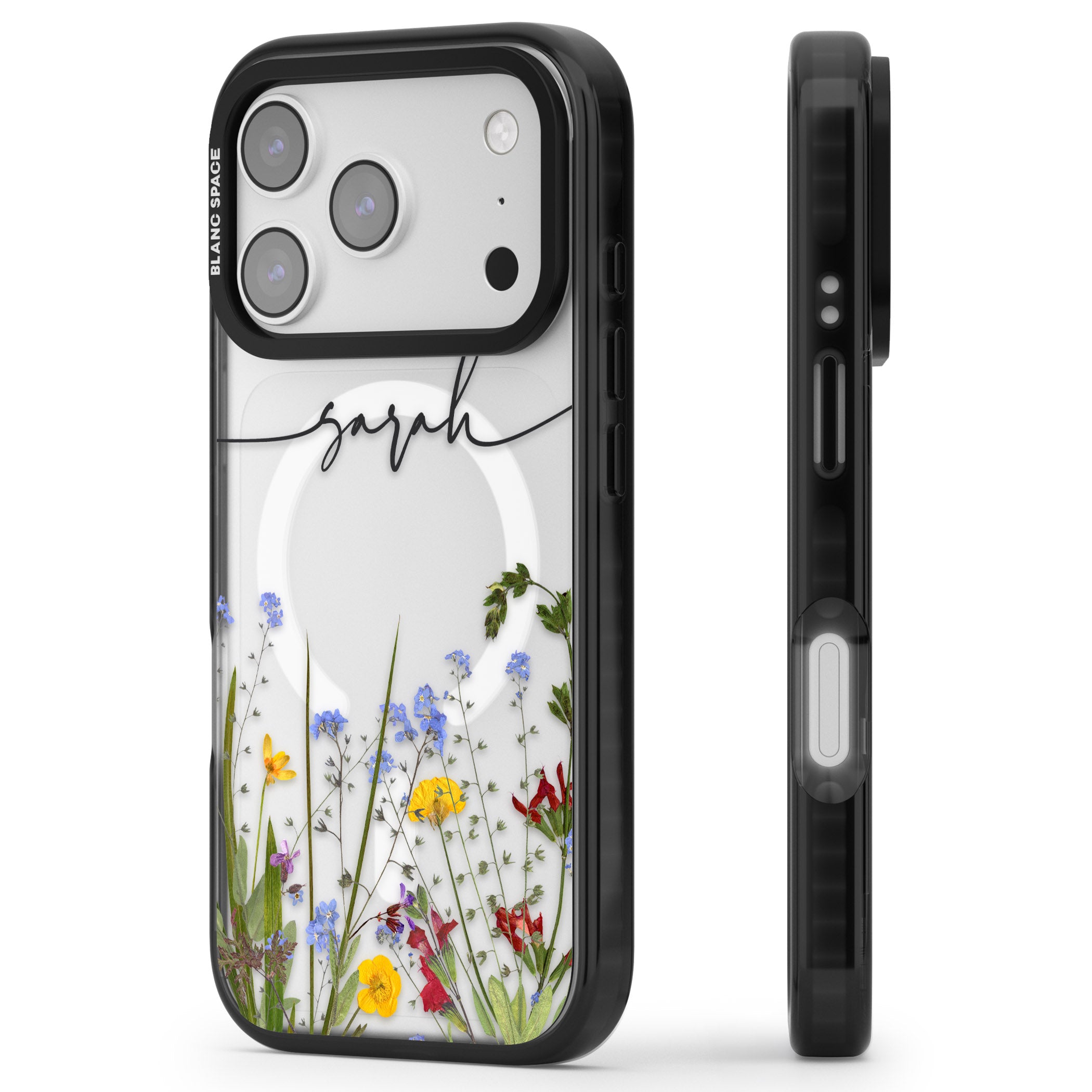 Personalised Wildflower Floral iPhone 17 Pro Impact Pro Black Phone Case Side Profile
