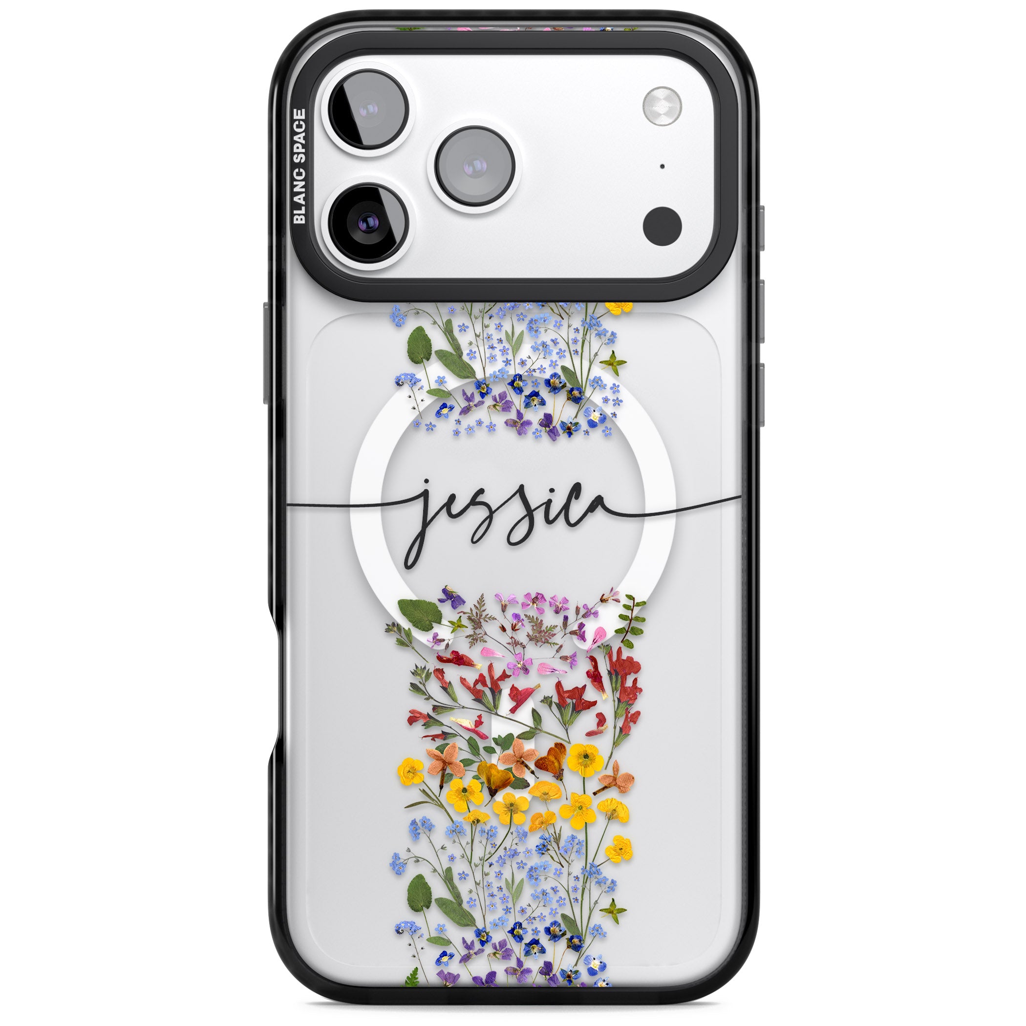 Personalised Wildflower Stripe iPhone 17 Pro Impact Pro Black Phone Case