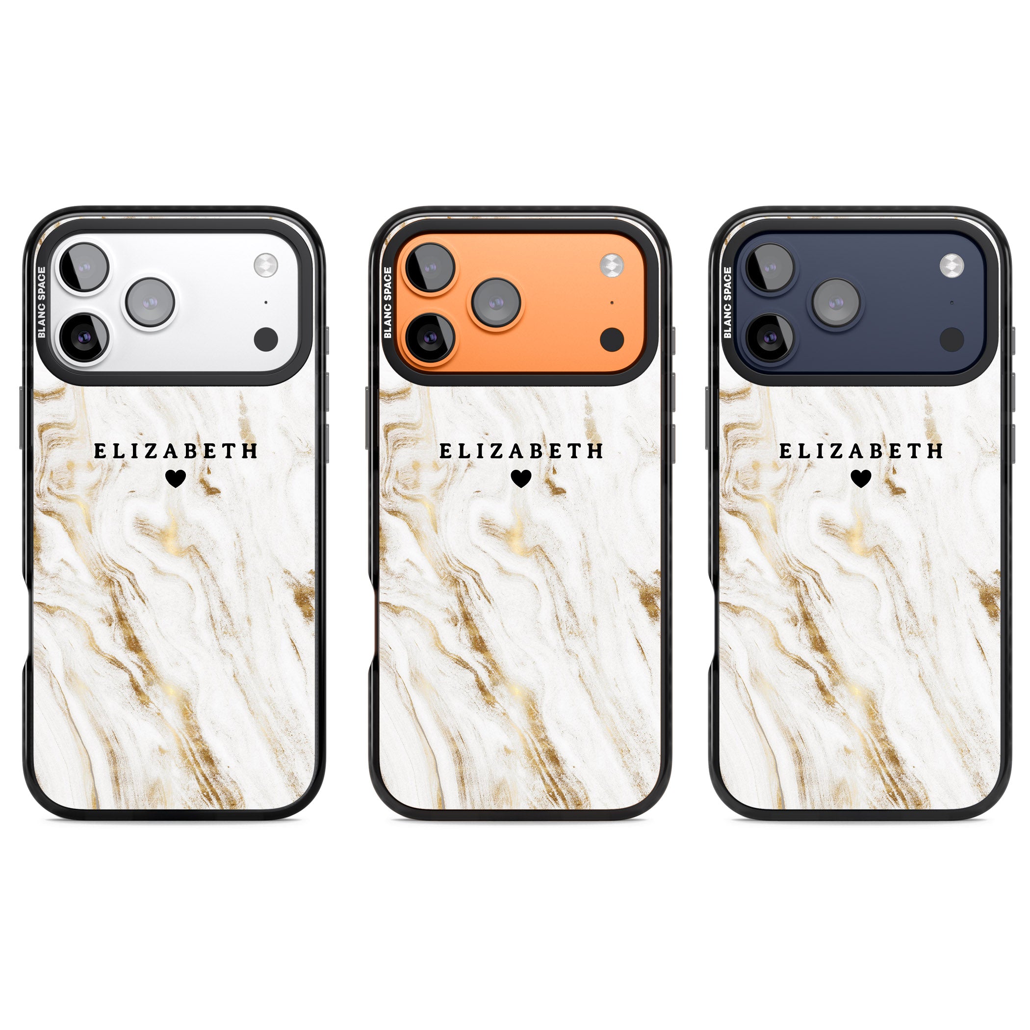 Personalised White & Gold Swirl Marble iPhone 17 Pro Impact Pro Black Phone Case APT Impact Protection