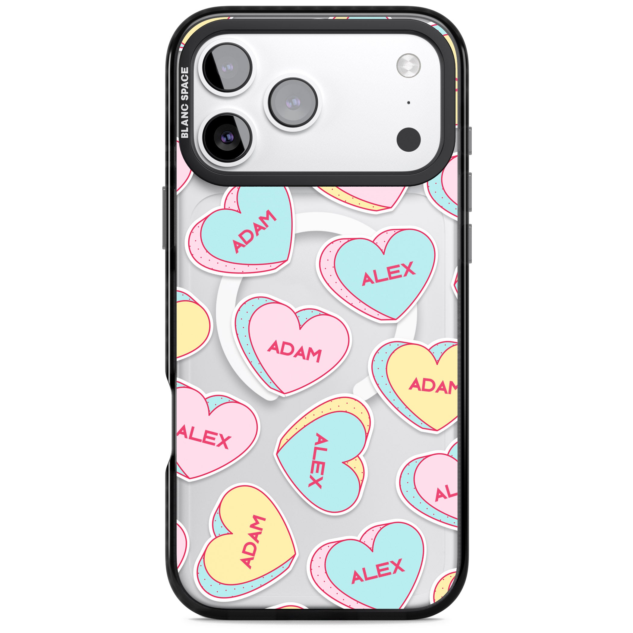 Personalised Love Hearts iPhone 17 Pro Impact Pro Black Phone Case