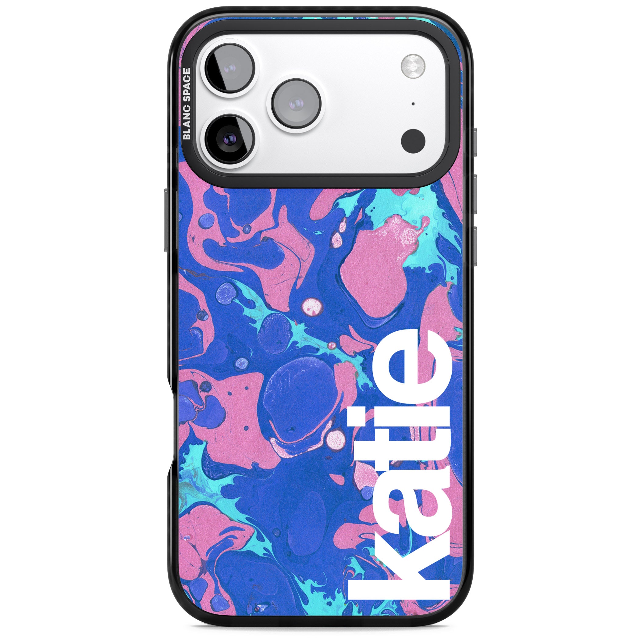 Personalised Navy & Turquoise Marbled iPhone 17 Pro Impact Pro Black Phone Case