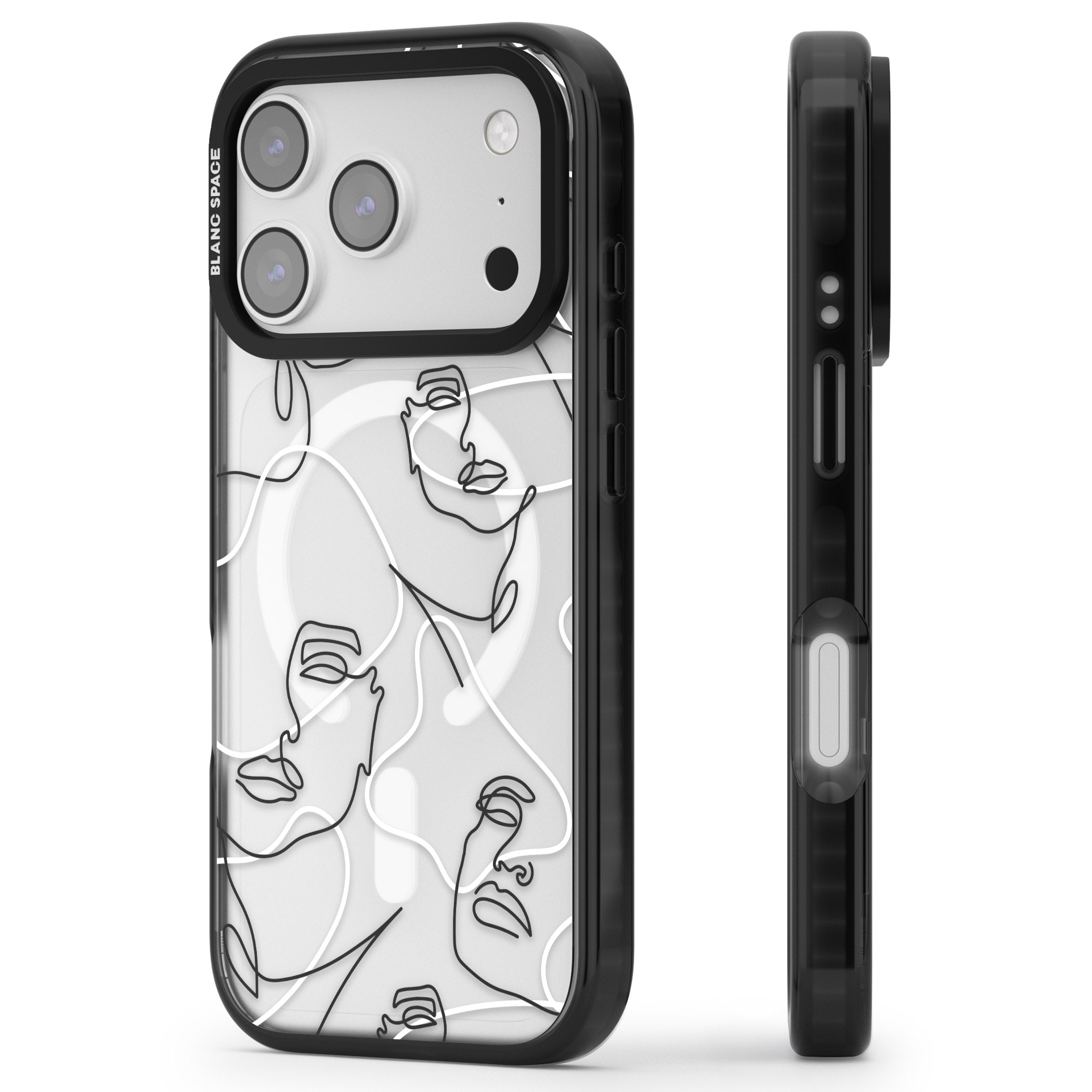 Personalised Abstract Faces iPhone 17 Pro Impact Pro Black Phone Case Side Profile