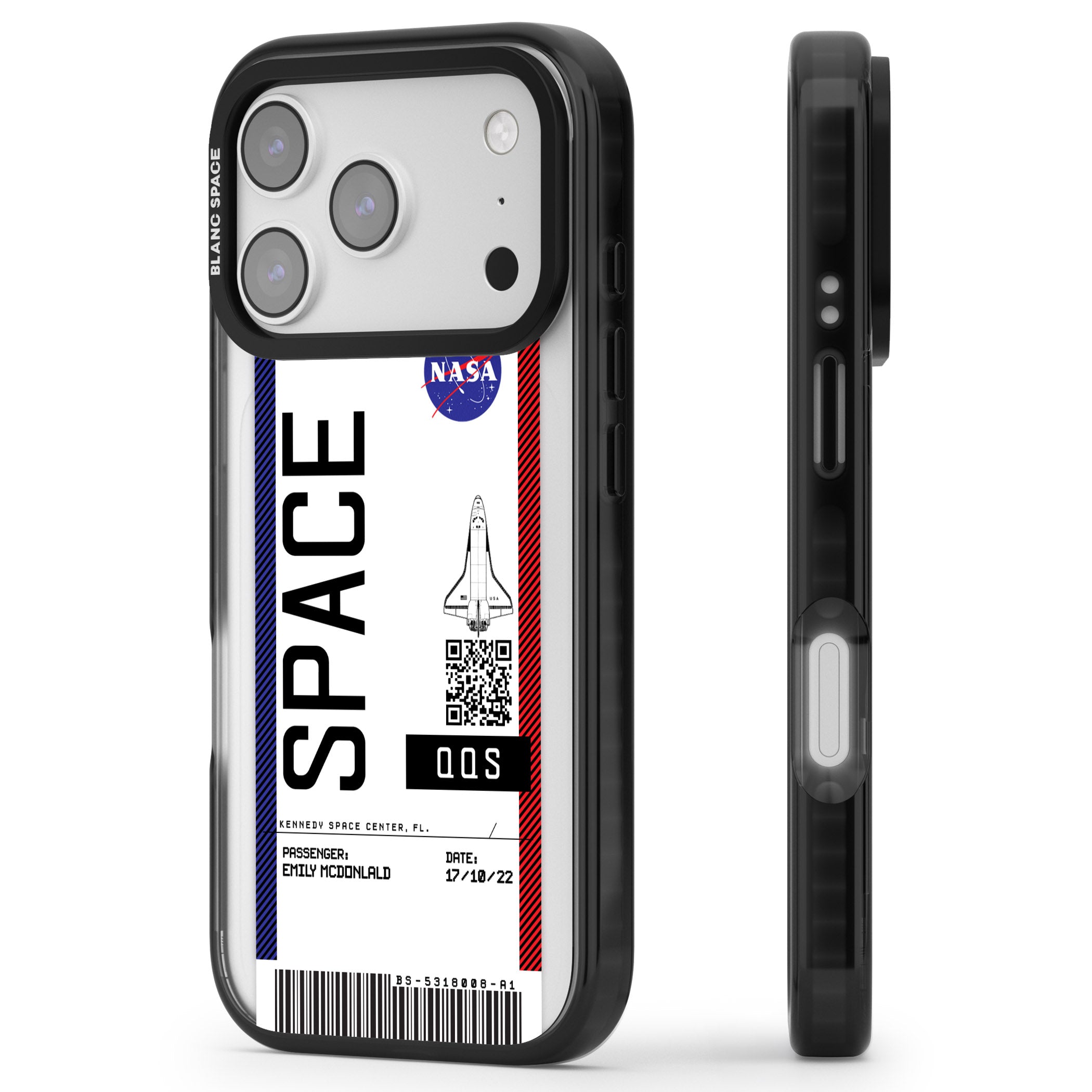 Personalised Nasa Boarding Pass (Light) iPhone 17 Pro Impact Pro Black Phone Case Side Profile
