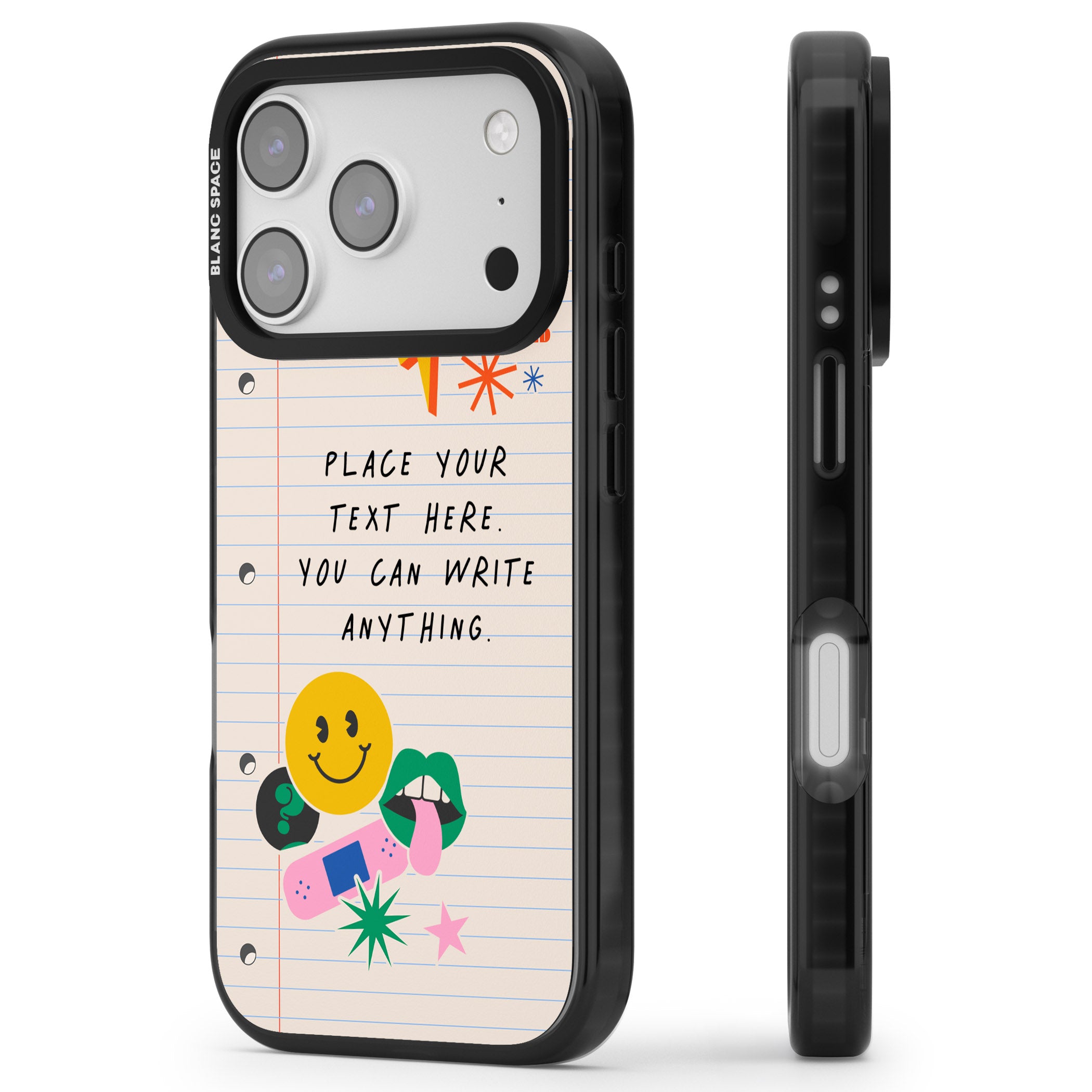 Personalised Retro Rainbow Fun iPhone 17 Pro Impact Pro Black Phone Case Side Profile