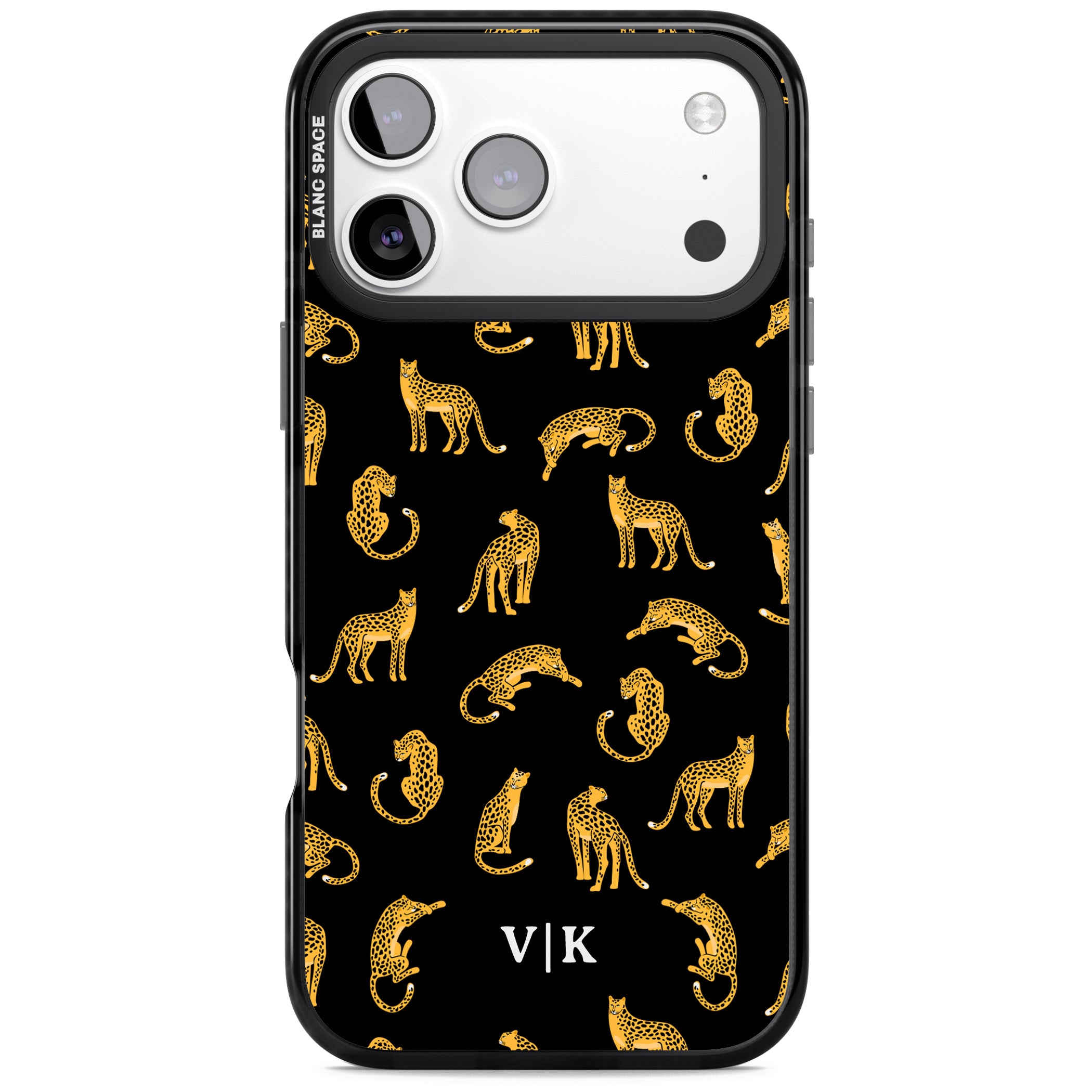 Personalised Gold Cheetah Pattern iPhone 17 Pro Impact Pro Black Phone Case