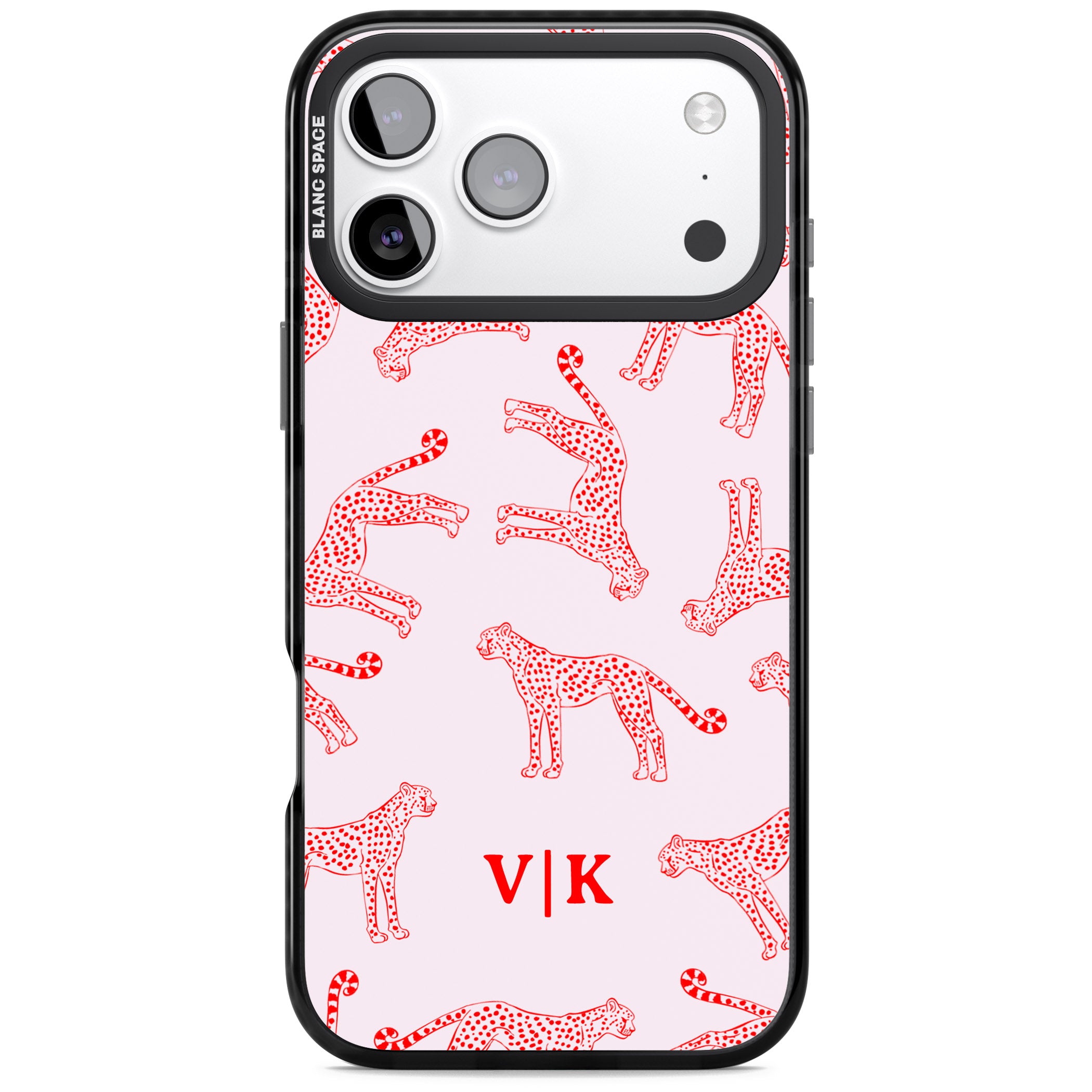Personalised Red & Pink Cheetah iPhone 17 Pro Impact Pro Black Phone Case