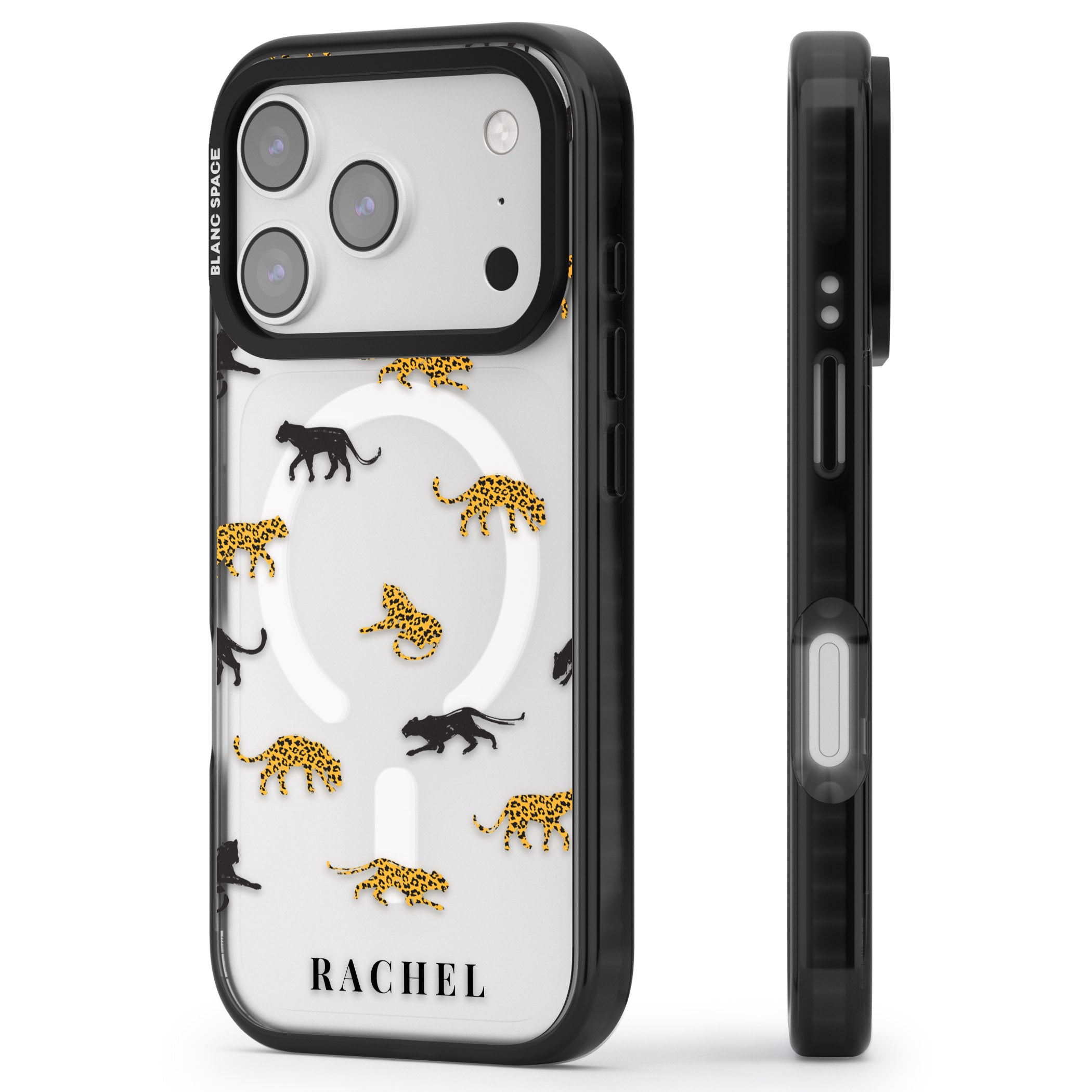 Personalised Jaguar Pattern iPhone 17 Pro Impact Pro Black Phone Case Side Profile