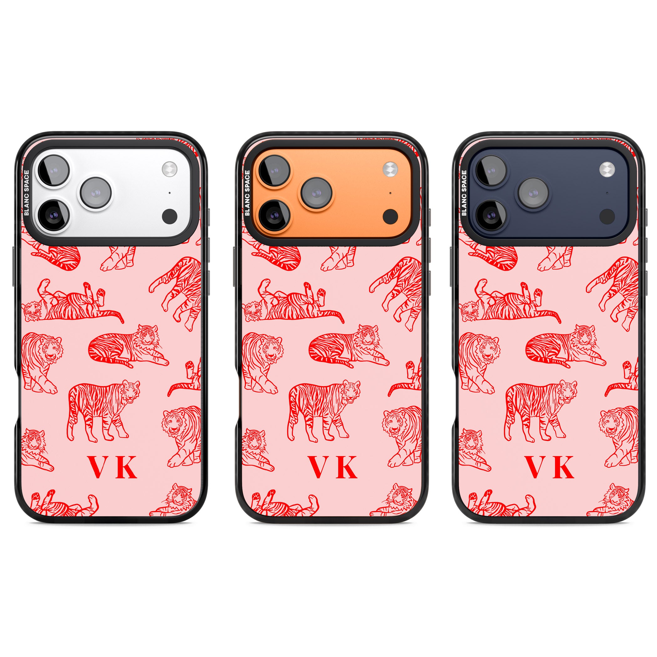 Personalised Red Tiger Outlines On Pink iPhone 17 Pro Impact Pro Black Phone Case APT Impact Protection