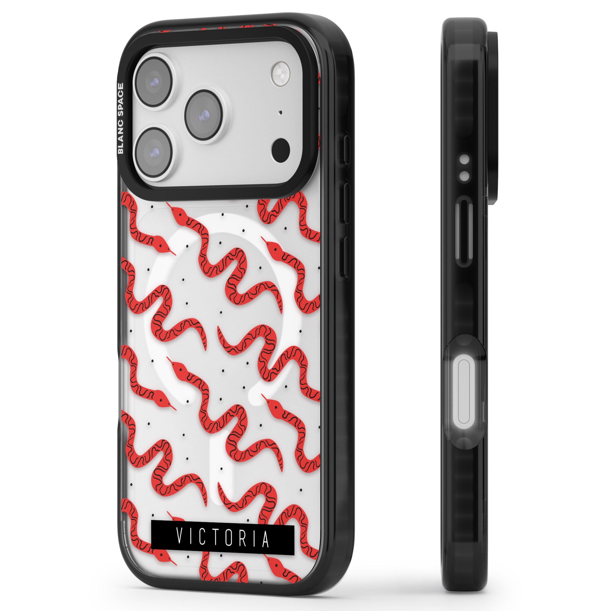 Personalised Red Snake Pattern iPhone 17 Pro Impact Pro Black Phone Case Side Profile