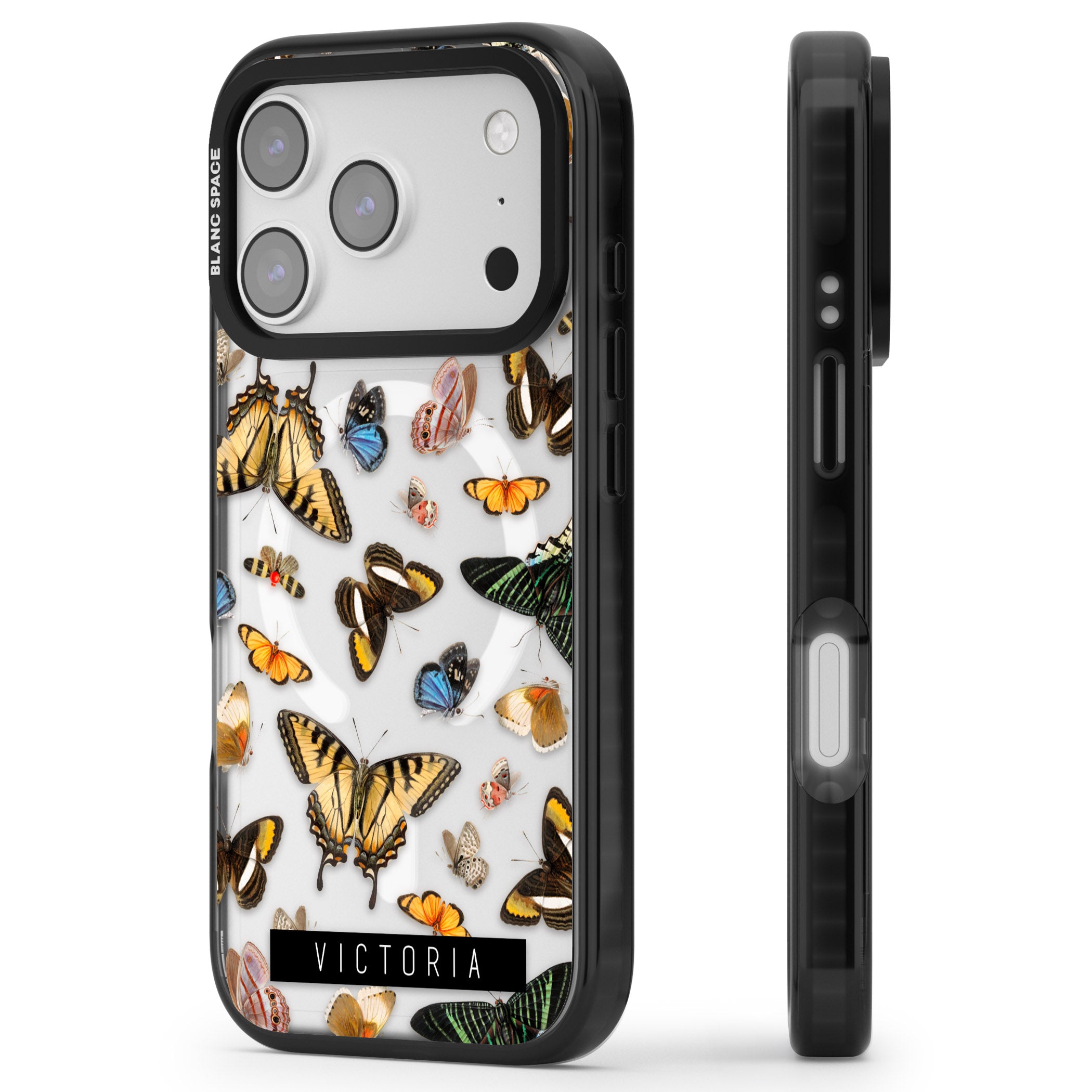 Personalised Butterfly Archive iPhone 17 Pro Impact Pro Black Phone Case Side Profile