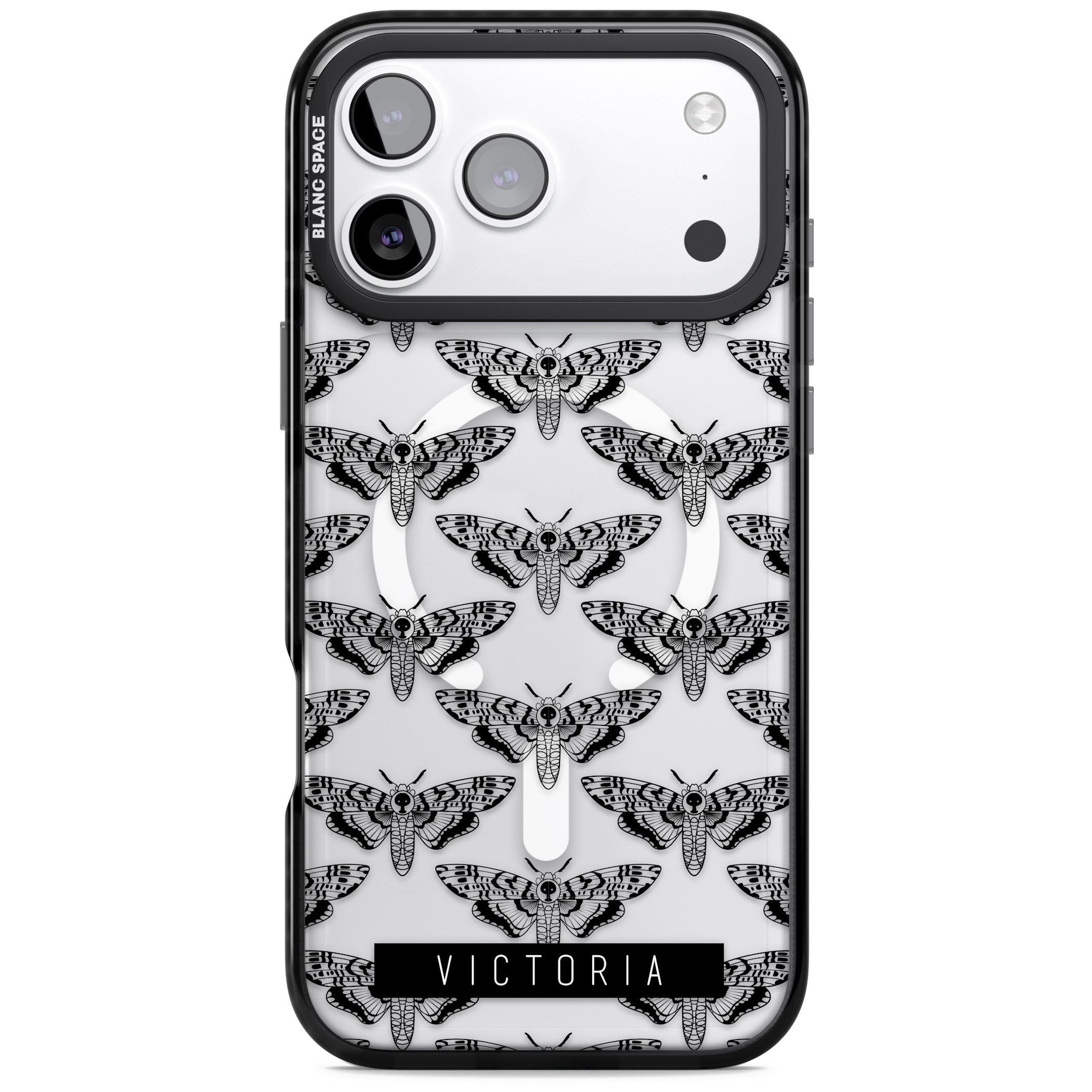 Personalised Hawk Moth Pattern iPhone 17 Pro Impact Pro Black Phone Case