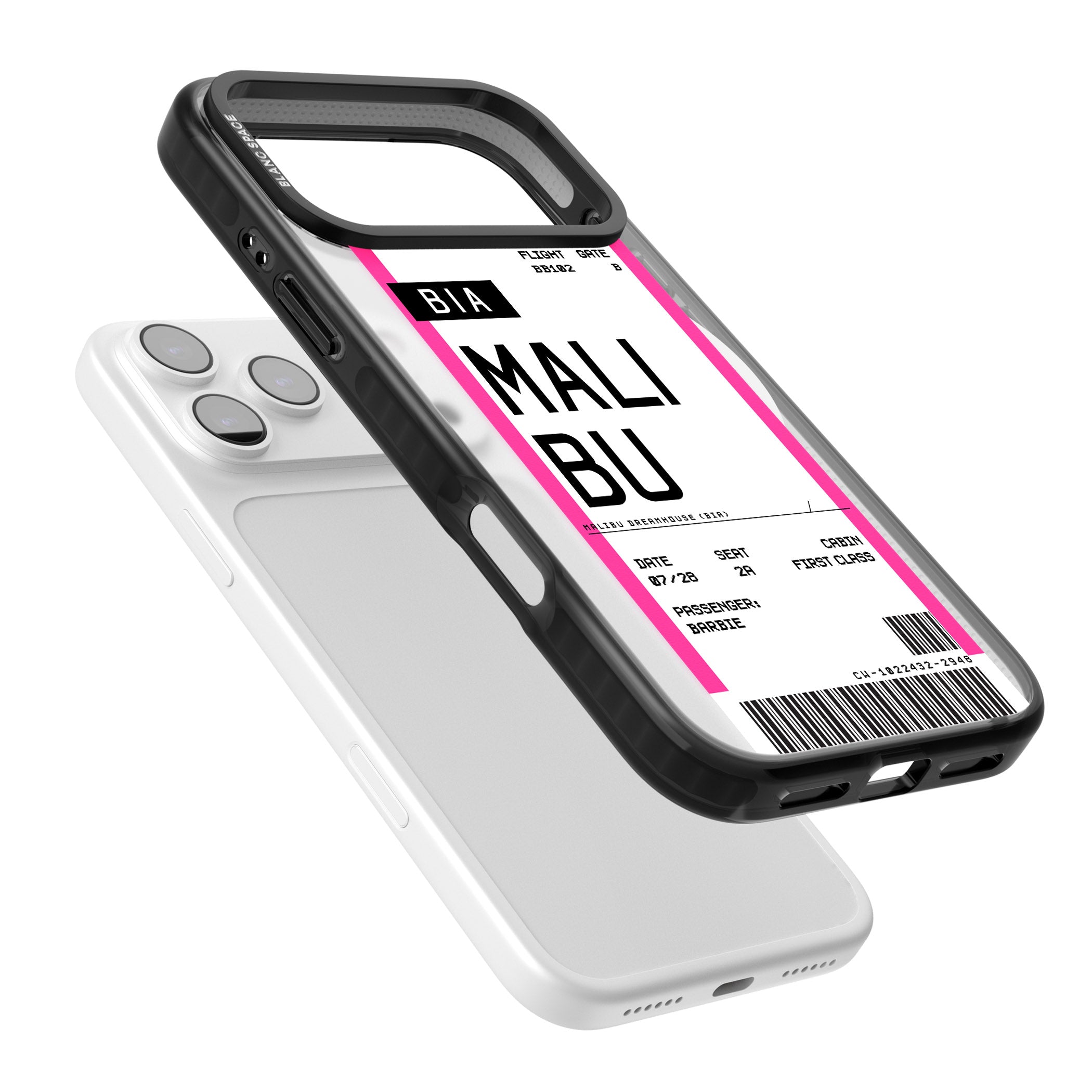 Personalised Pink Malibu Boarding Pass iPhone 17 Pro Impact Pro Black Phone Case Colours