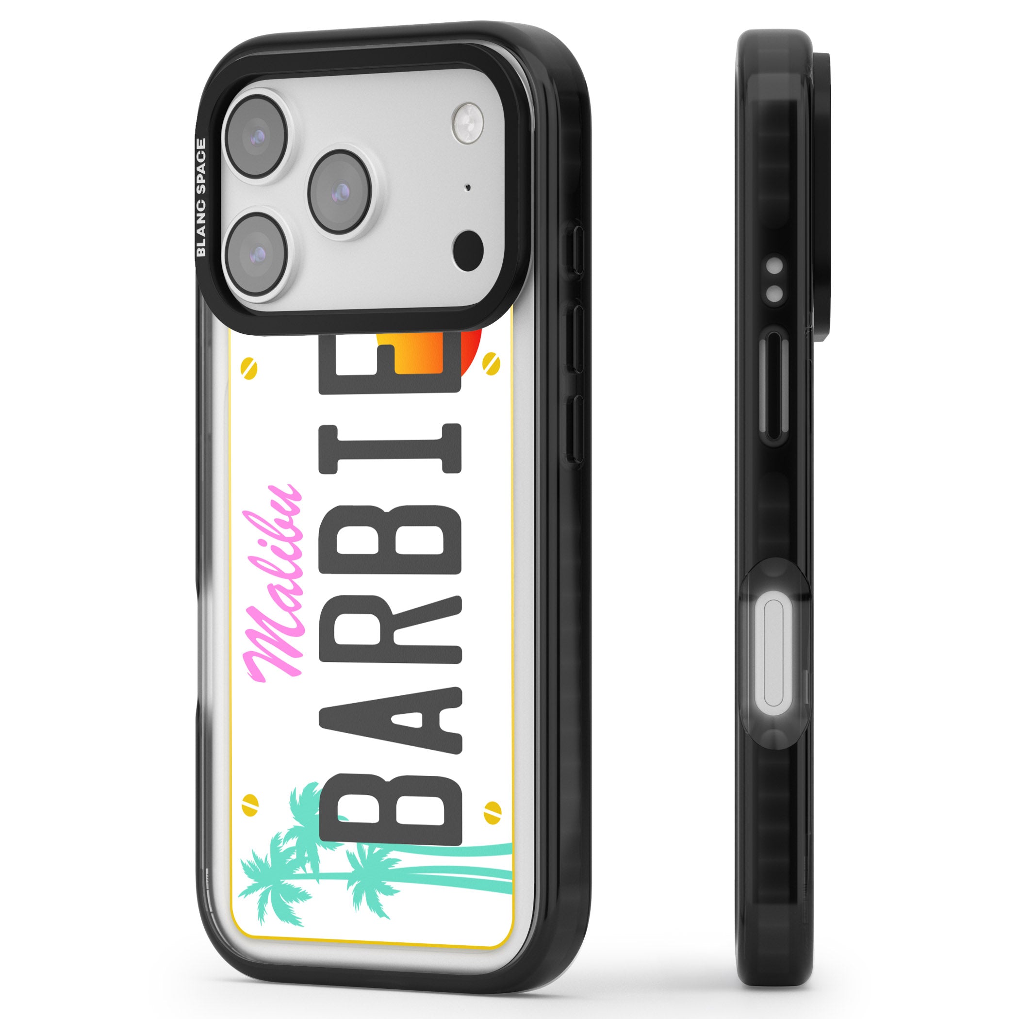 Personalised Malibu License Plate iPhone 17 Pro Impact Pro Black Phone Case Side Profile