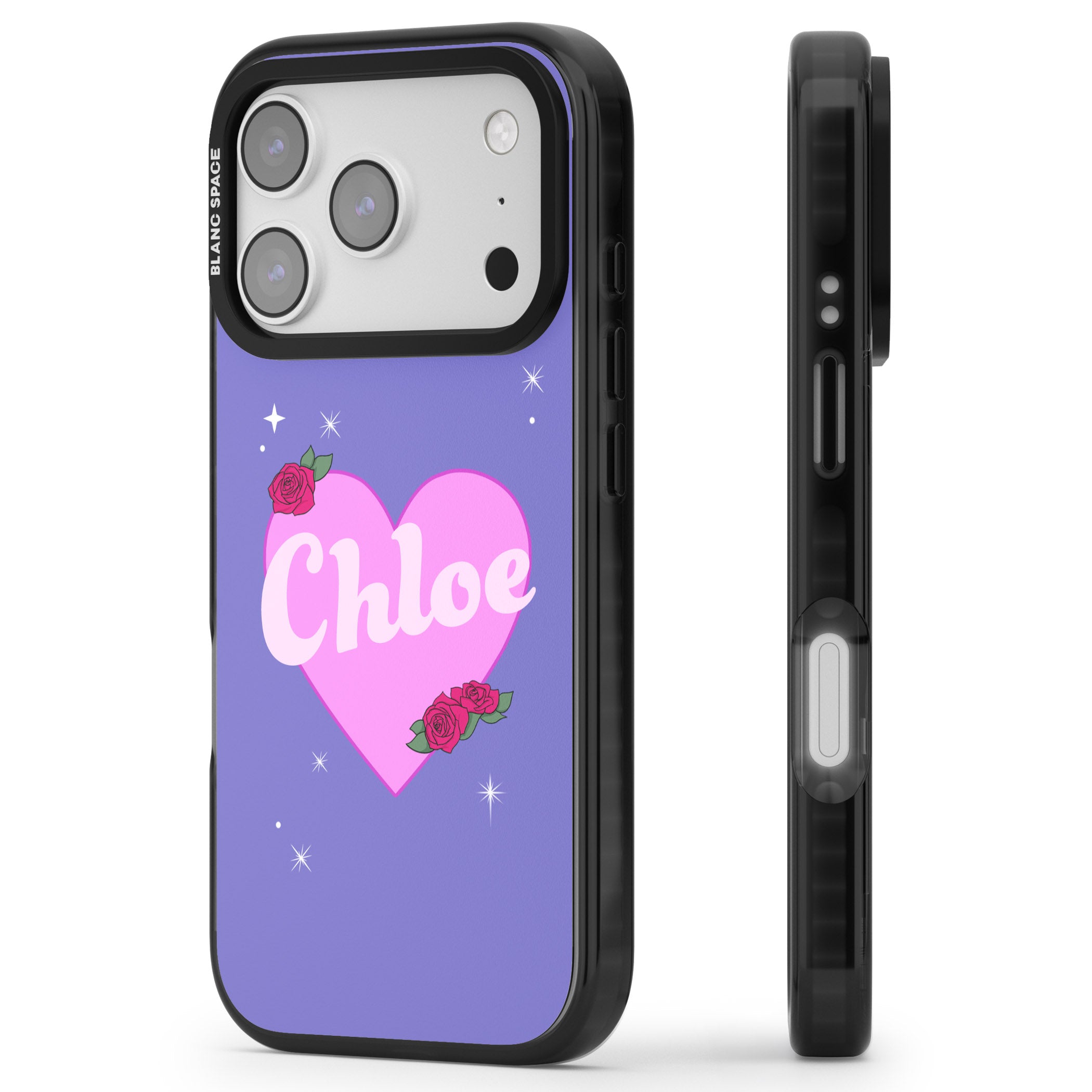 Personalised Glamorous Love Heart iPhone 17 Pro Impact Pro Black Phone Case Side Profile